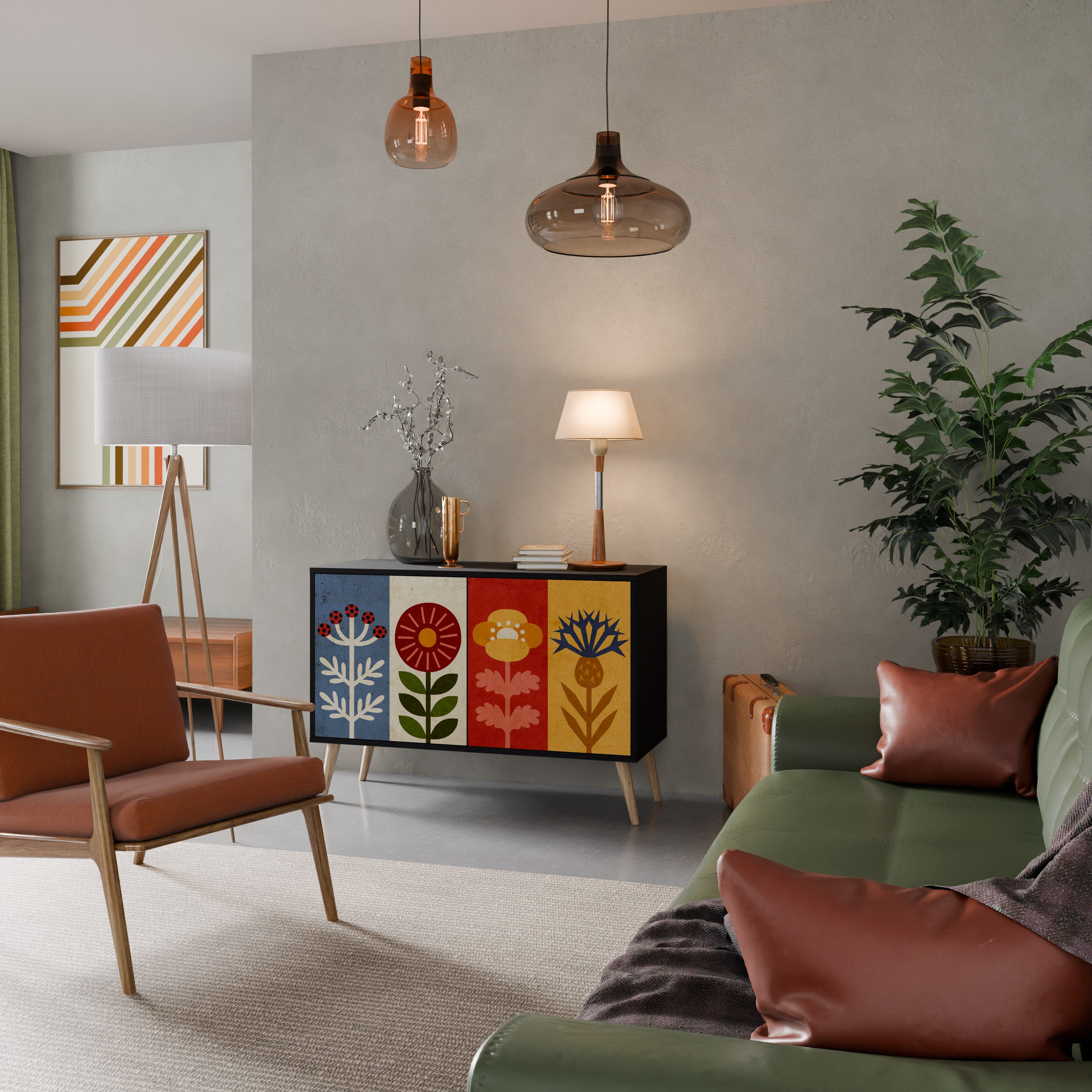 SCANDIC FLOWERET 2-dörrars skänk i svart finish