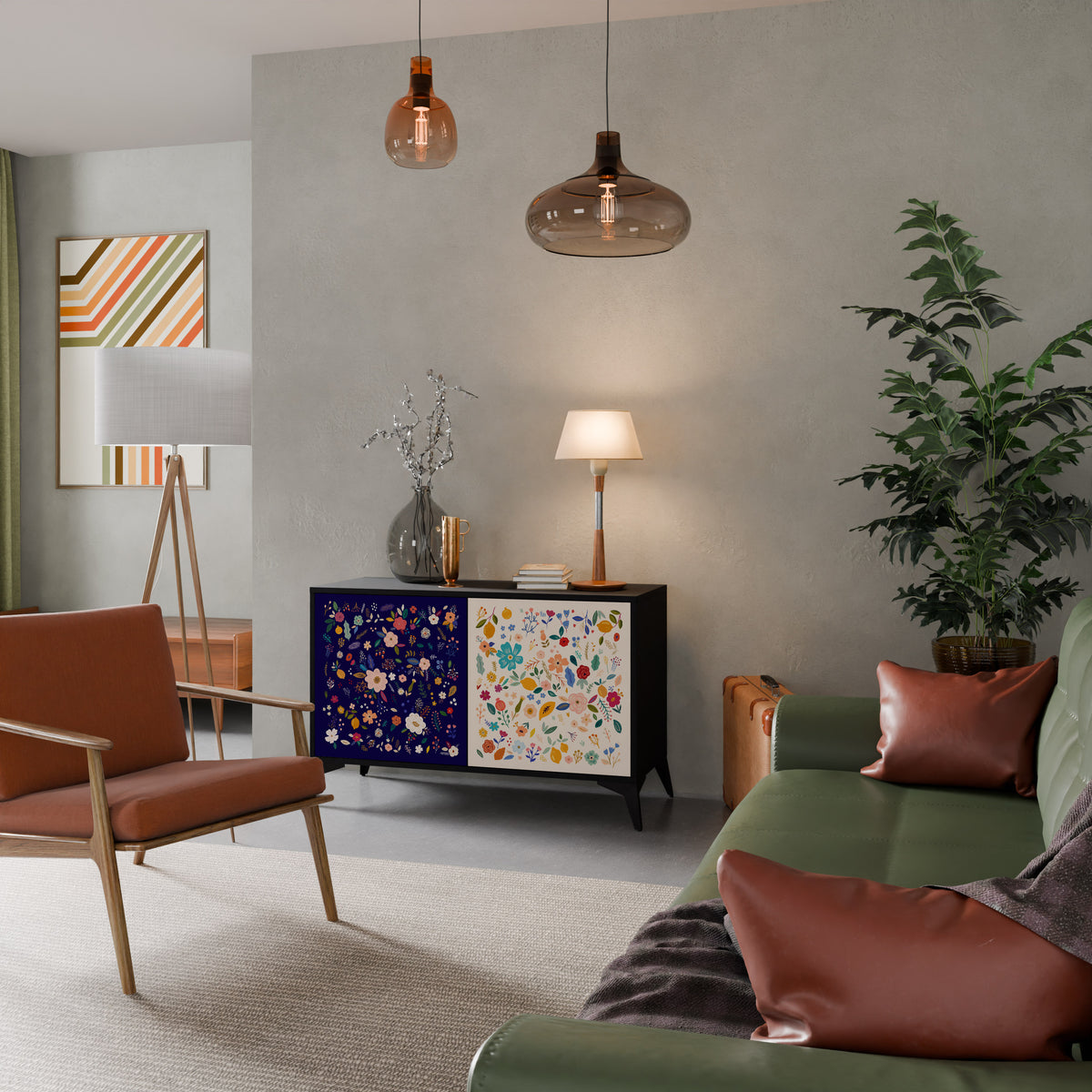 FLORAL COMBINATION Skänk med två dörrar