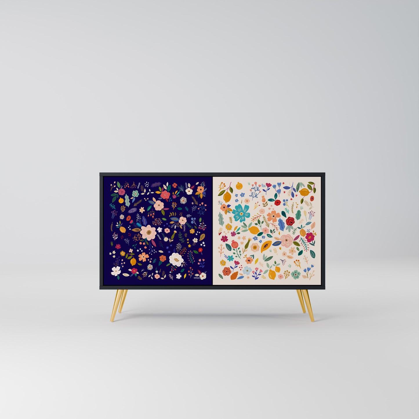FLORAL COMBINATION 2-Door Sideboard in Black Finish