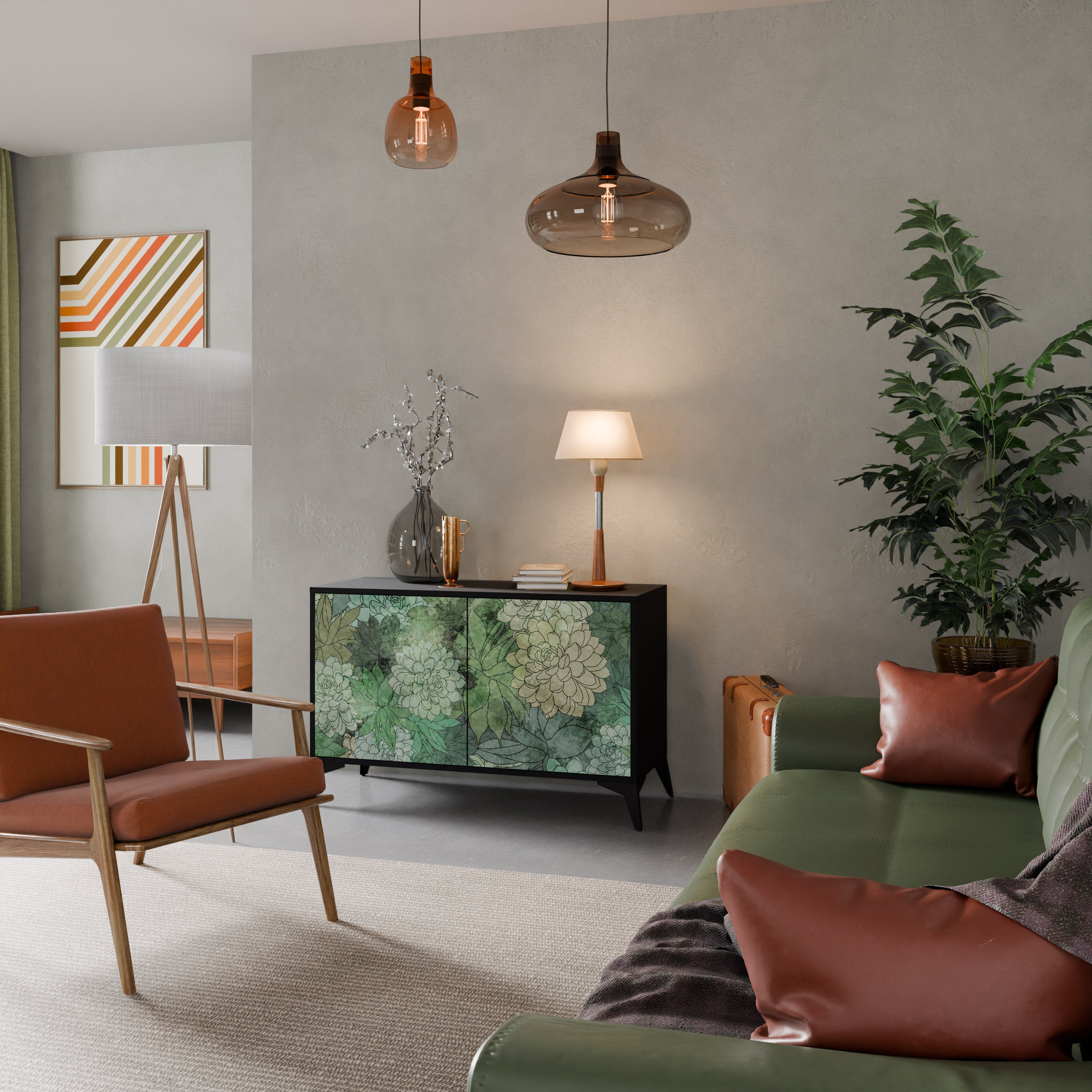 SUCCULENT CLUSTER 2-dörrars skänk i svart finish