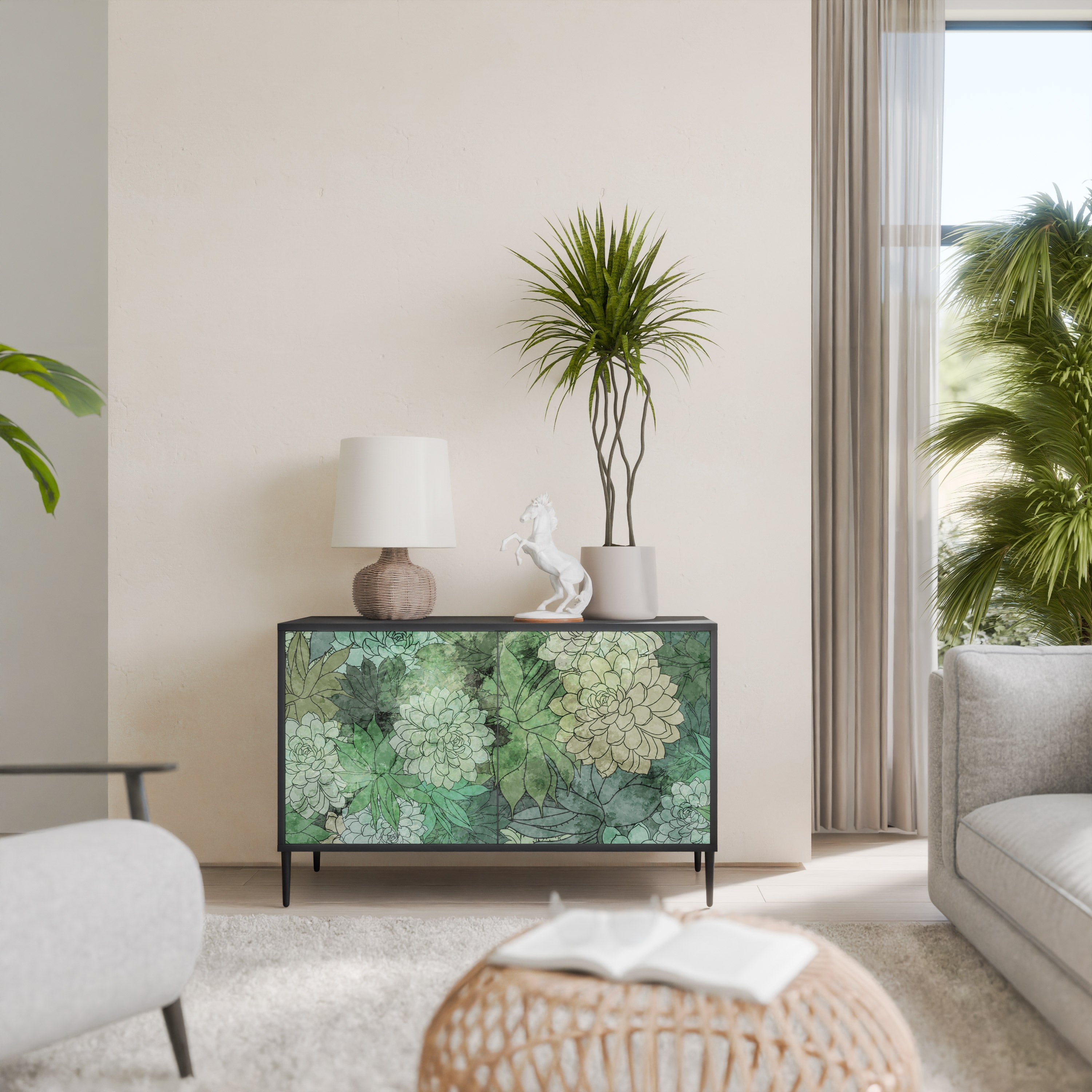 SUCCULENT CLUSTER 2-dörrars skänk i svart finish