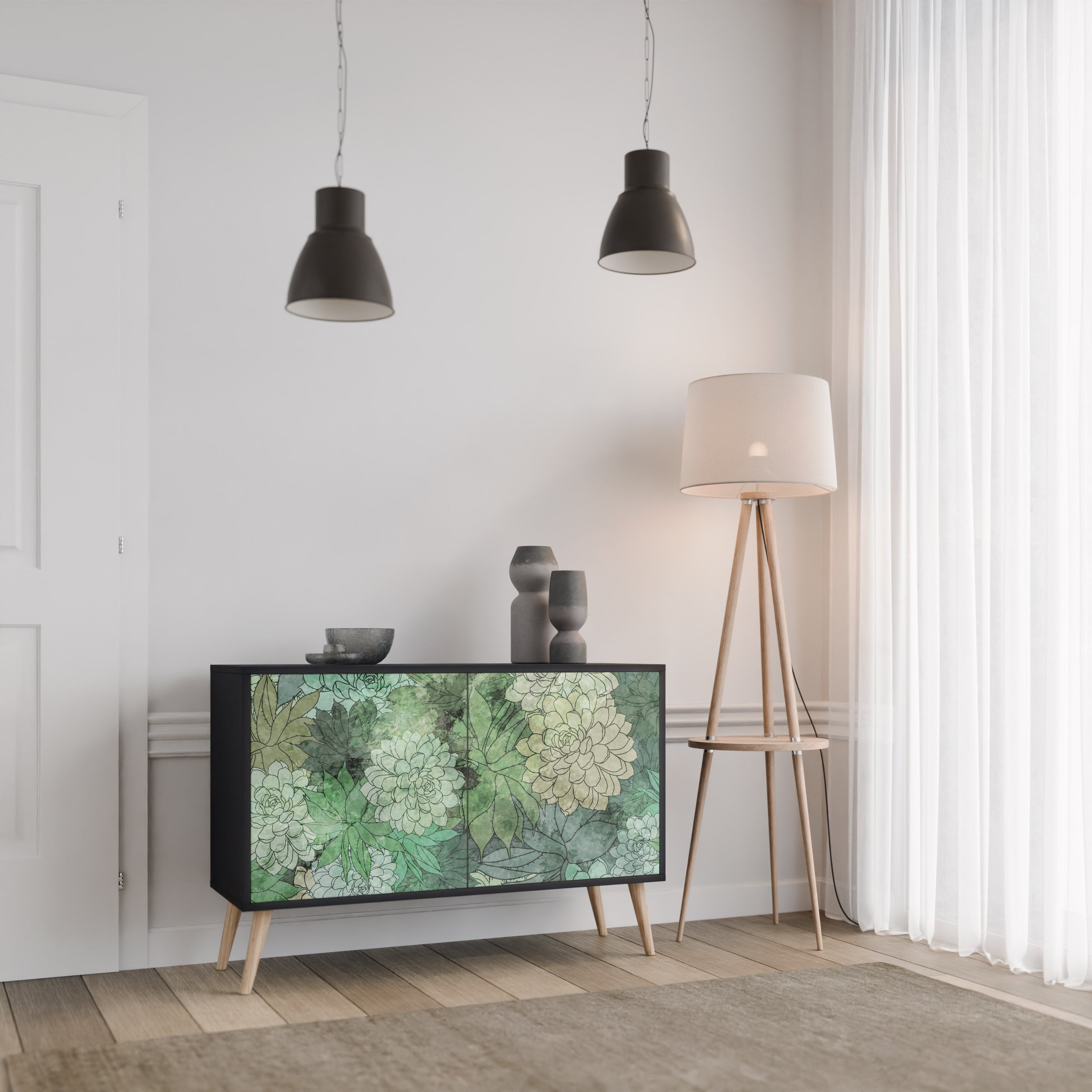 SUCCULENT CLUSTER 2-dörrars skänk i svart finish