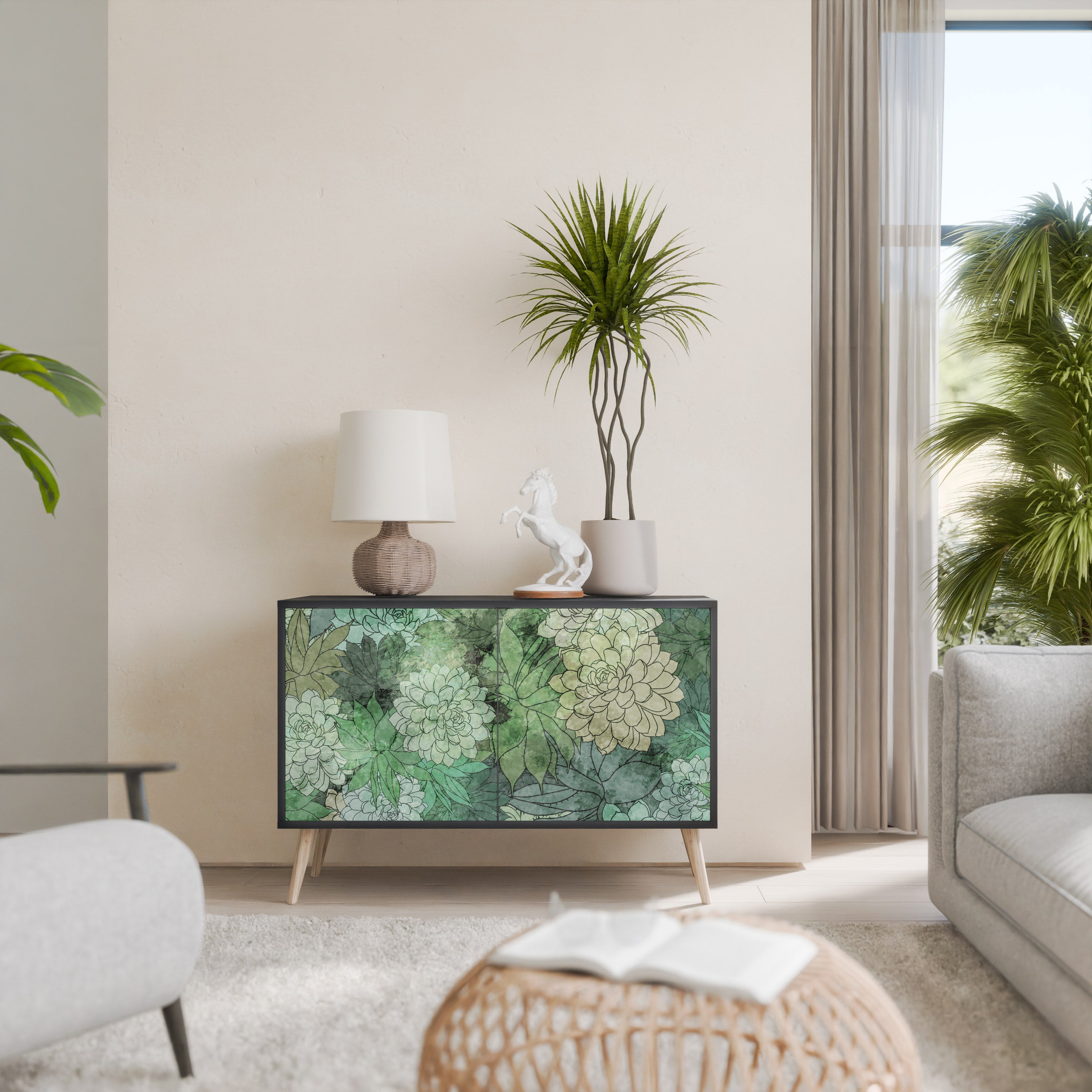 SUCCULENT CLUSTER 2-dörrars skänk i svart finish