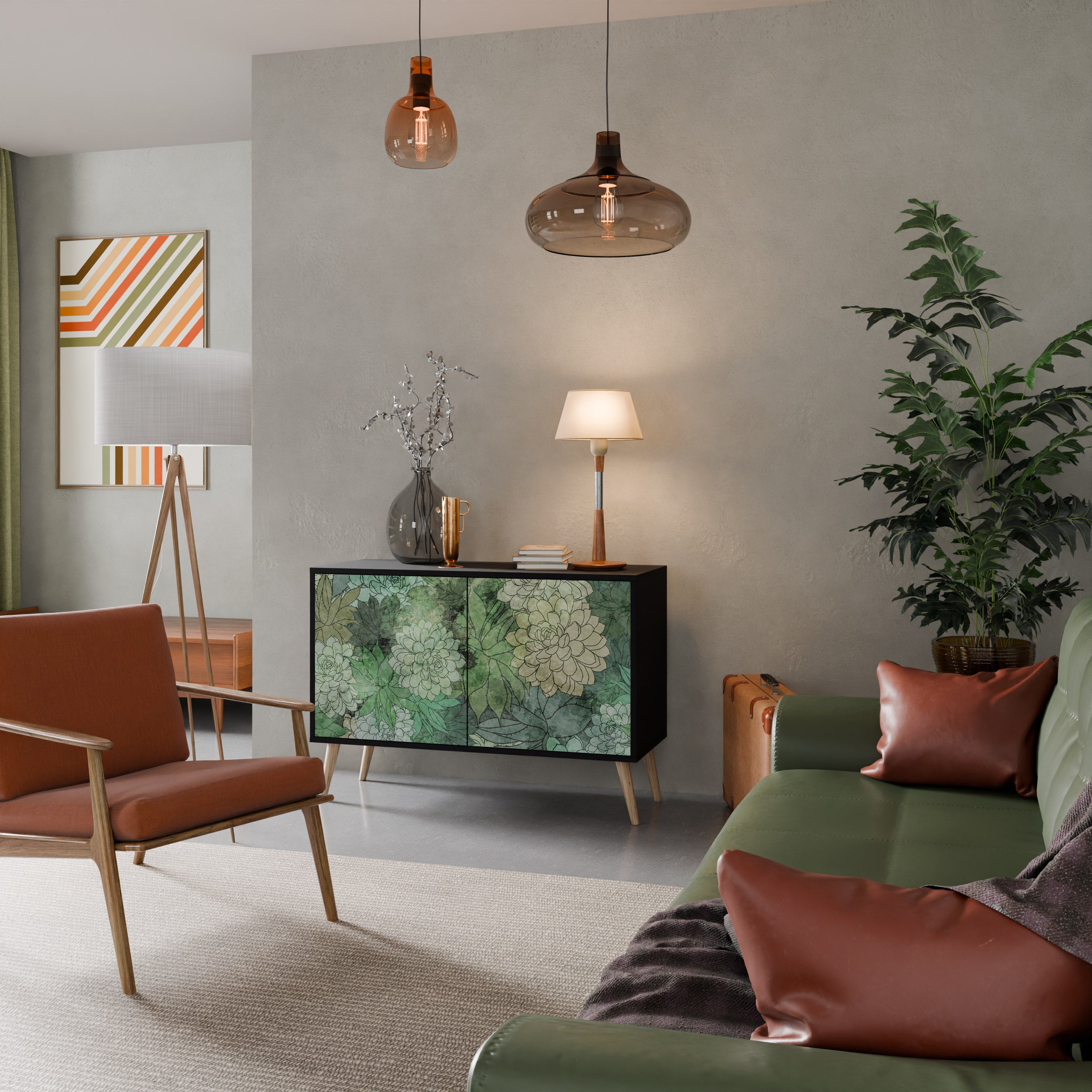 SUCCULENT CLUSTER 2-dörrars skänk i svart finish