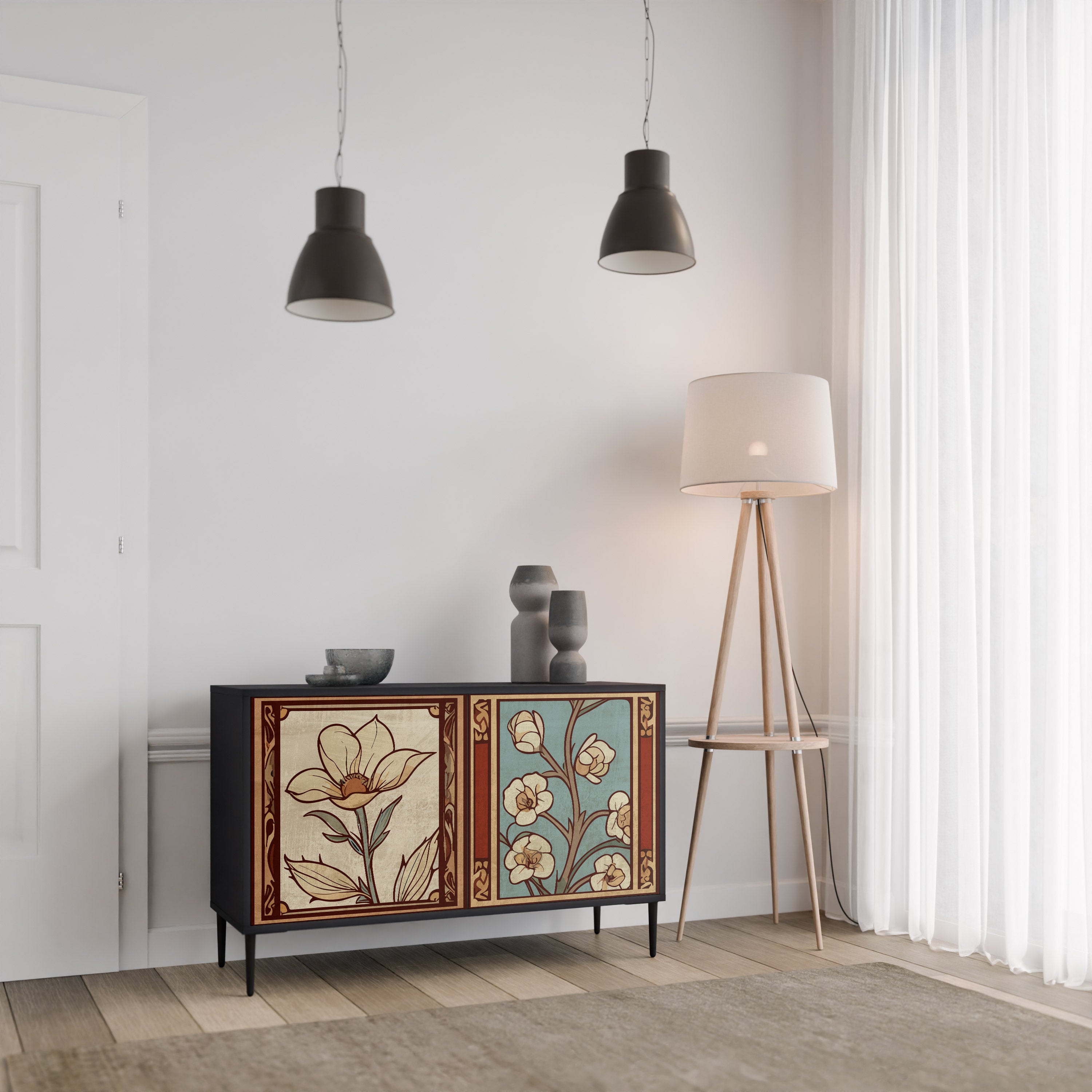 TIDLÖS FLORA 2-dörrars skänk i svart finish