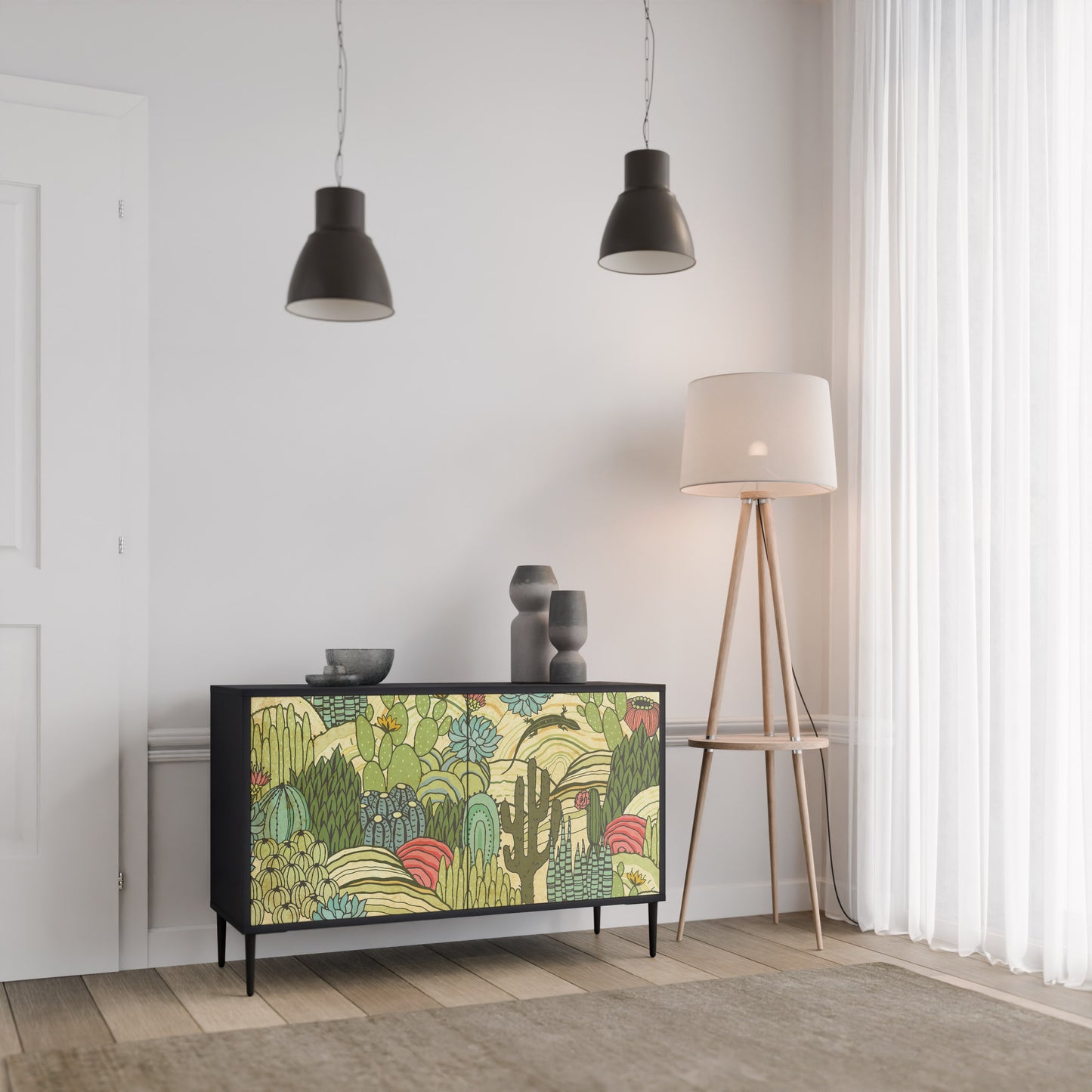 SUCCULENTS KALEIDOSCOPE 2-Door Sideboard in Black Finish