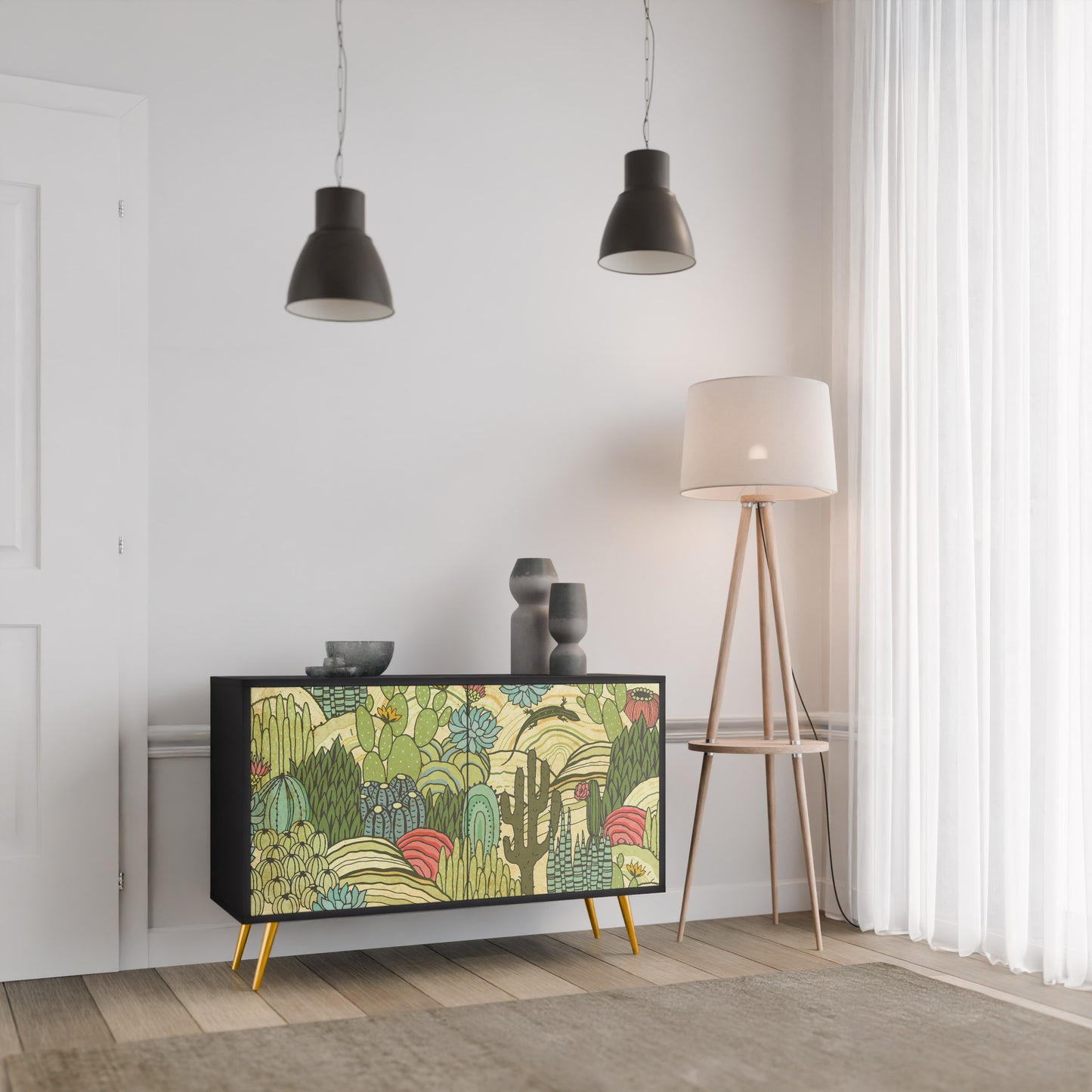 SUCCULENTS KALEIDOSCOPE 2-Door Sideboard in Black Finish