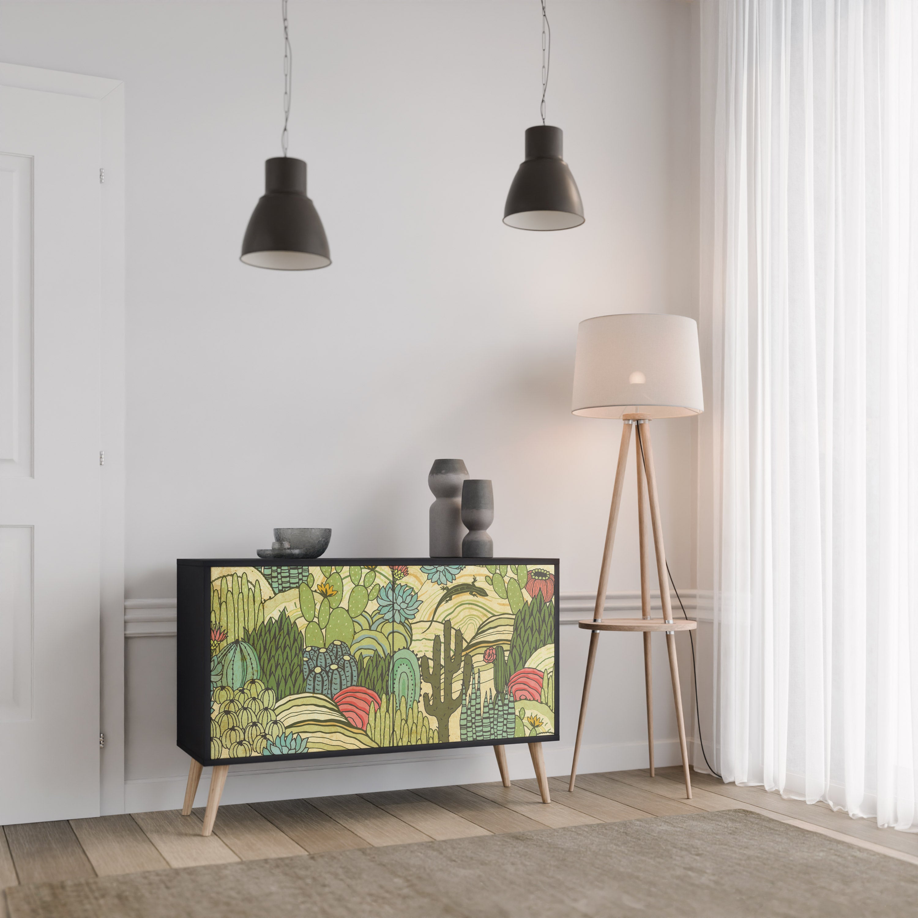 SUCCULENTS KALEIDOSCOPE 2-dörrars skänk i svart finish