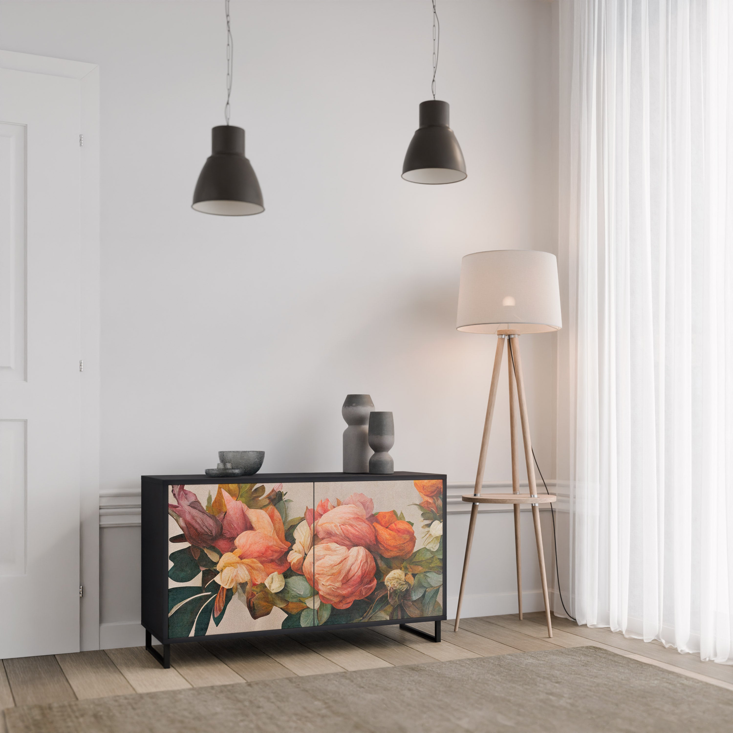 STYLISH BEAUTY 2-dörrars skänk i svart finish