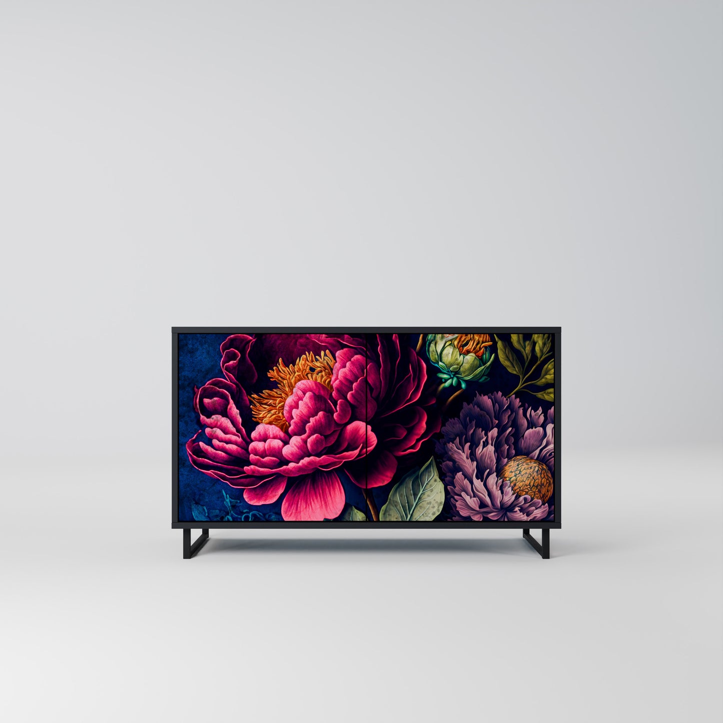 BLOOMING ELEGANCE 2-Door Sideboard in Black Finish