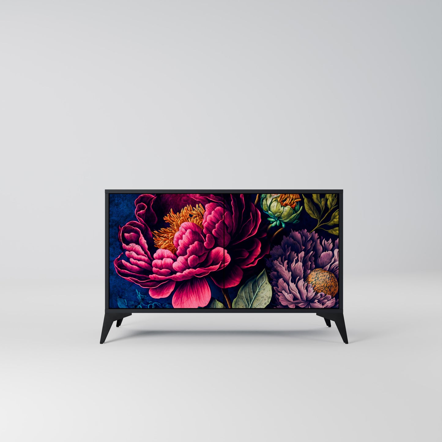BLOOMING ELEGANCE 2-Door Sideboard in Black Finish