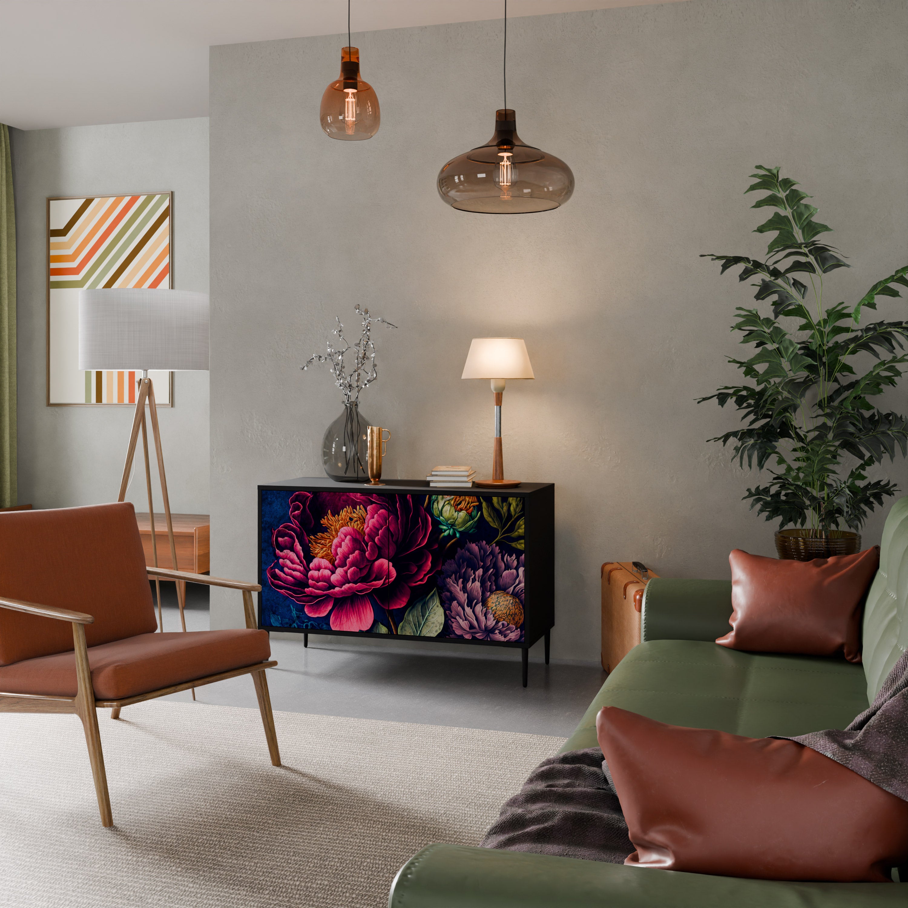 BLOOMING ELEGANCE 2-dörrars skänk i svart finish