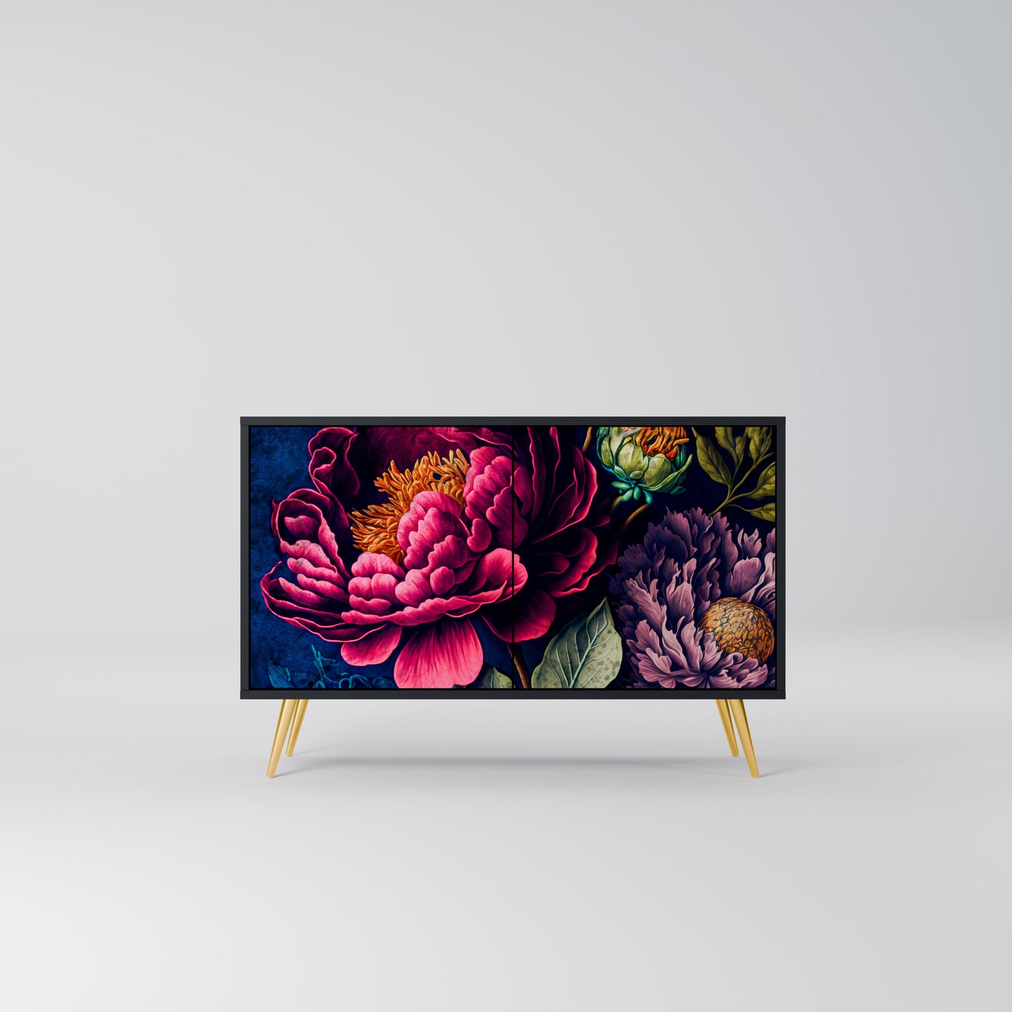 BLOOMING ELEGANCE 2-Door Sideboard in Black Finish