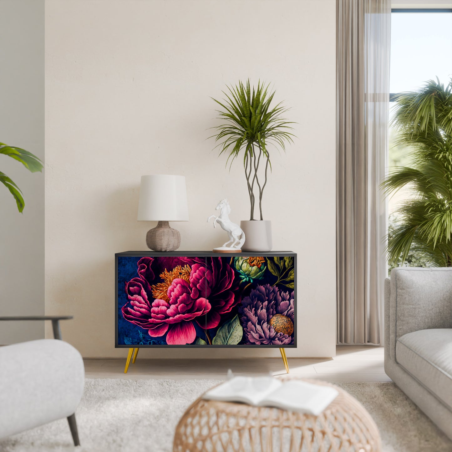 BLOOMING ELEGANCE 2-Door Sideboard in Black Finish