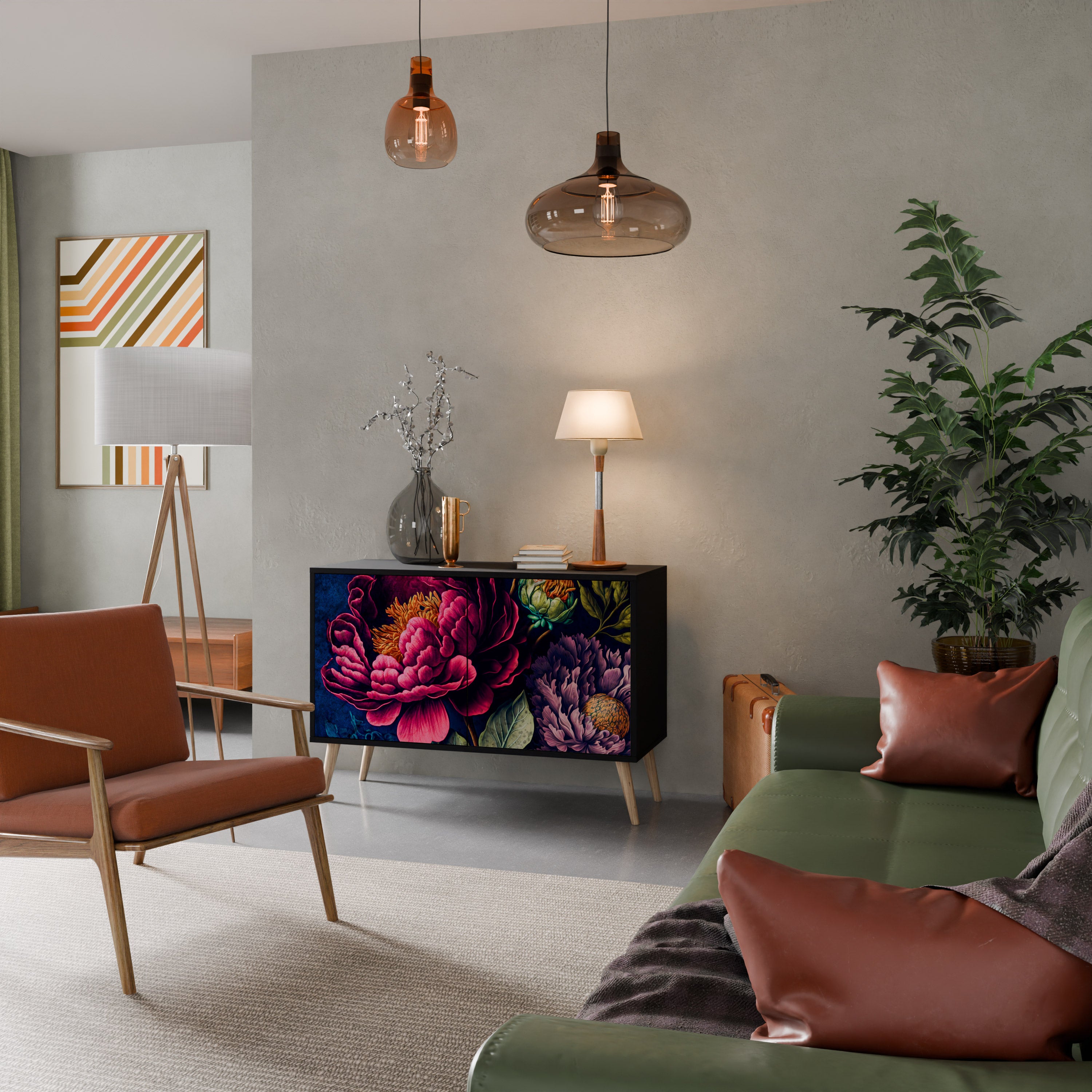 BLOOMING ELEGANCE 2-dörrars skänk i svart finish