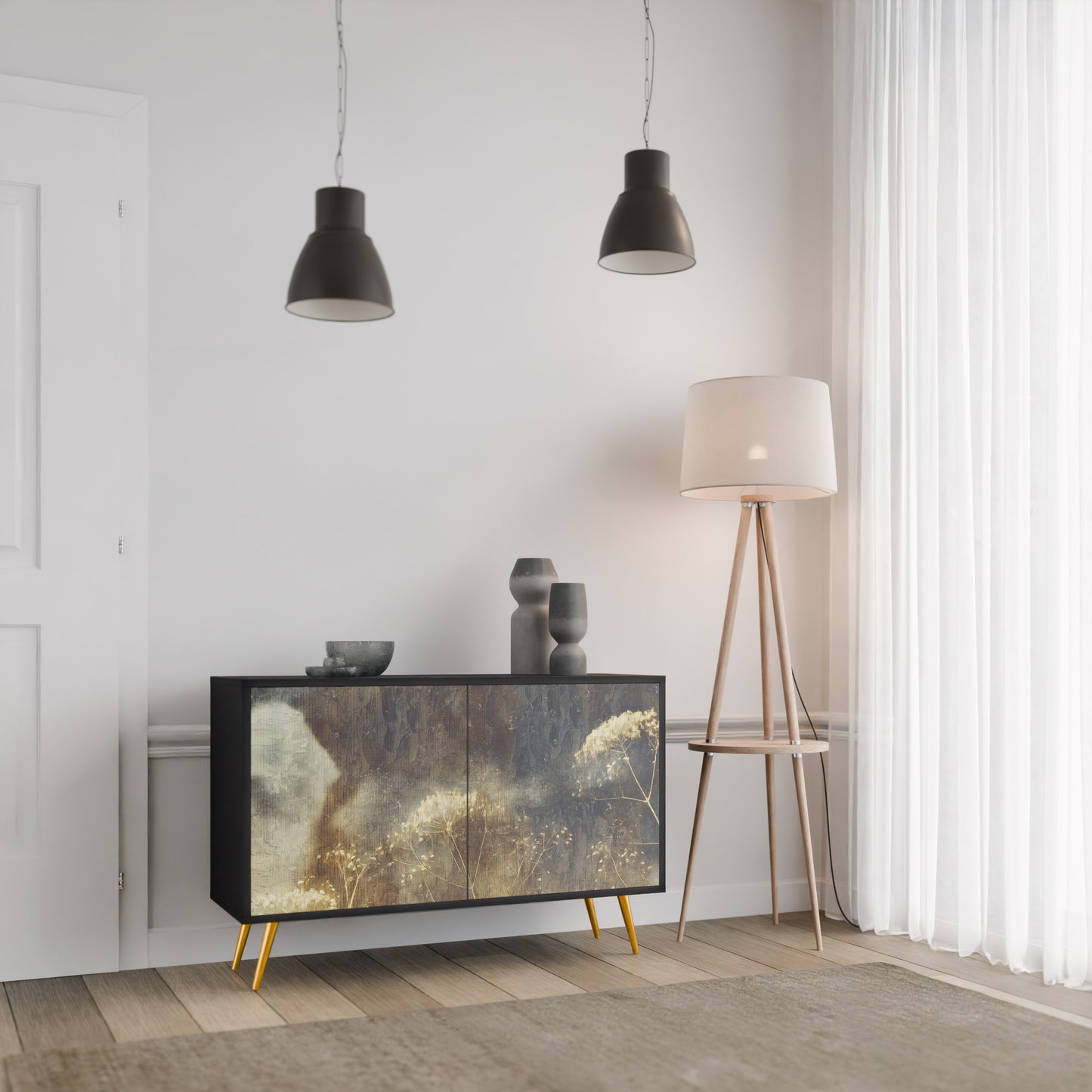 GENTLE POWER 2-Door Sideboard in Black Finish