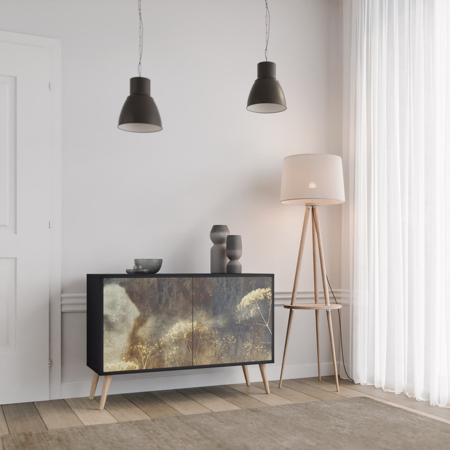 GENTLE POWER 2-Door Sideboard in Black Finish
