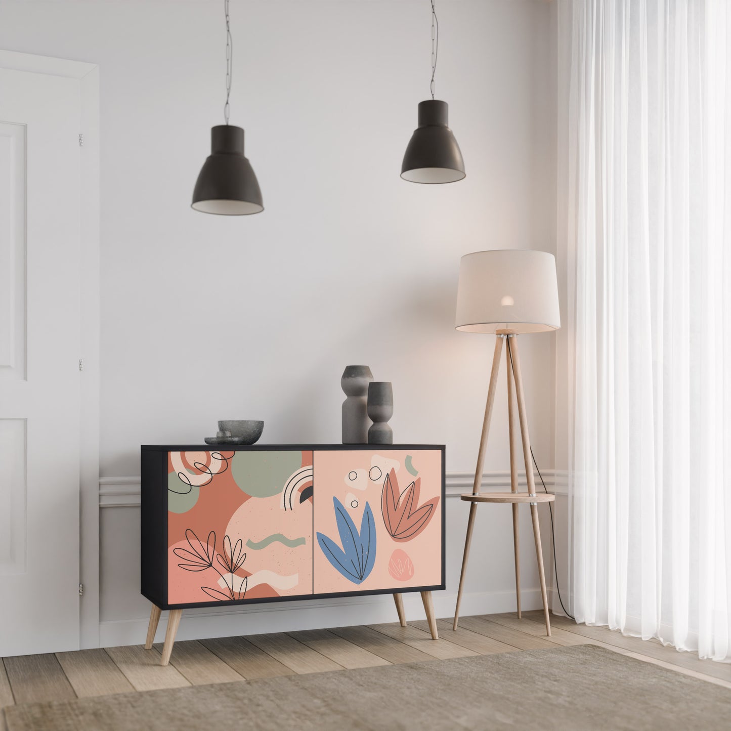PASTEL DESTINY 2-Door Sideboard in Black Finish