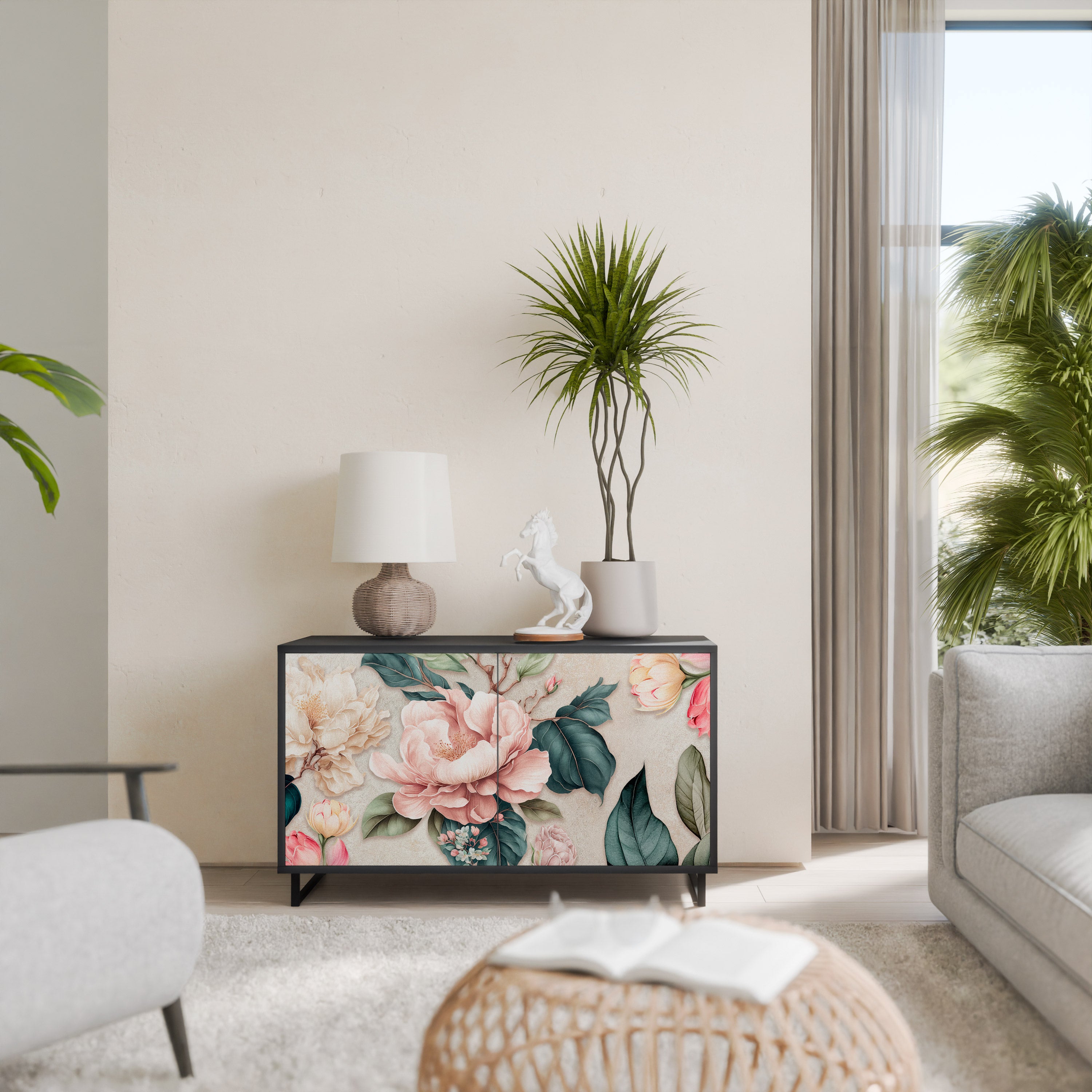 FLORAL GRACE 2-dörrars skänk i svart finish