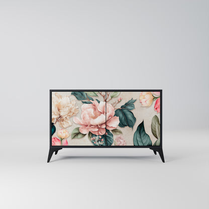 FLORAL GRACE 2-Door Sideboard in Black Finish
