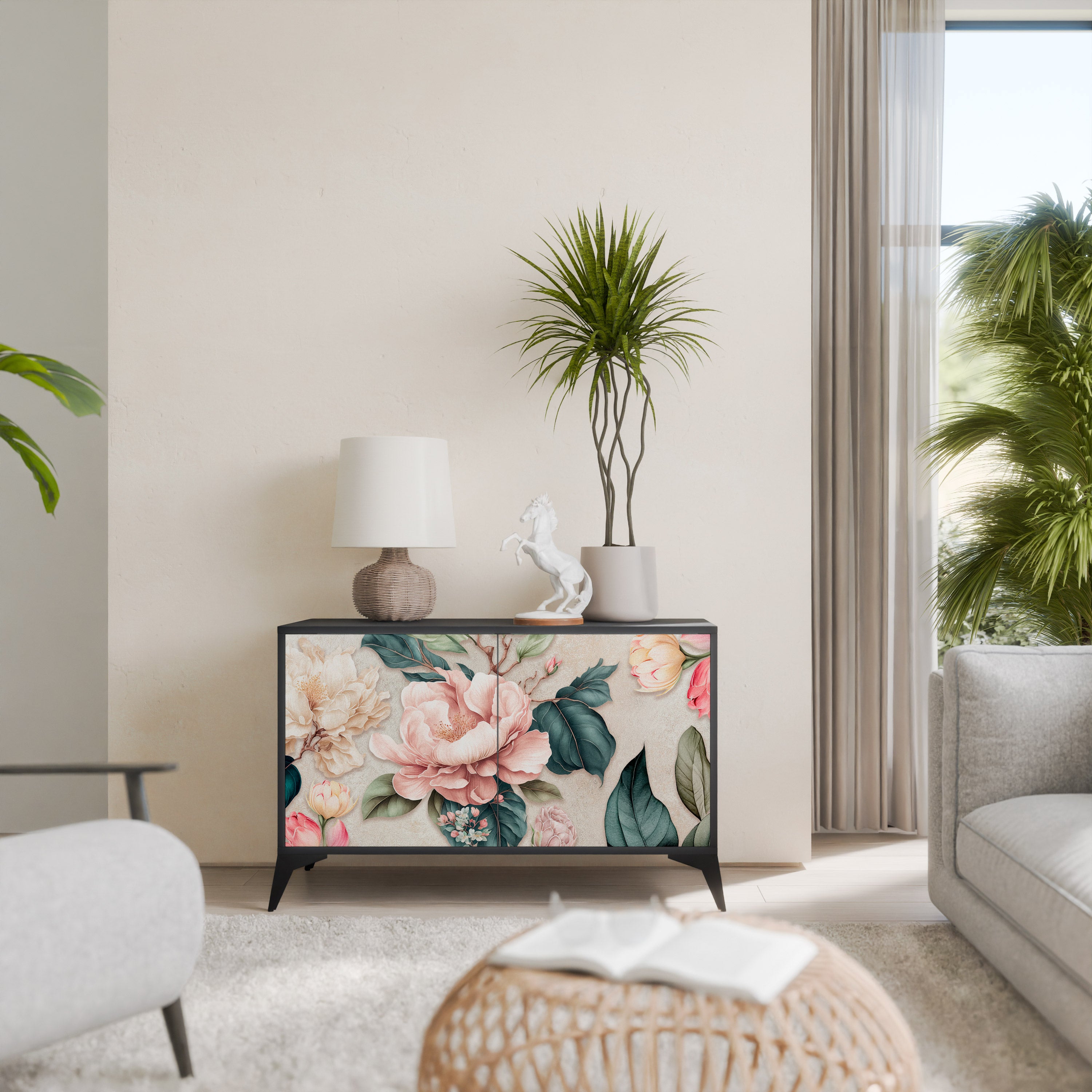 FLORAL GRACE 2-dörrars skänk i svart finish