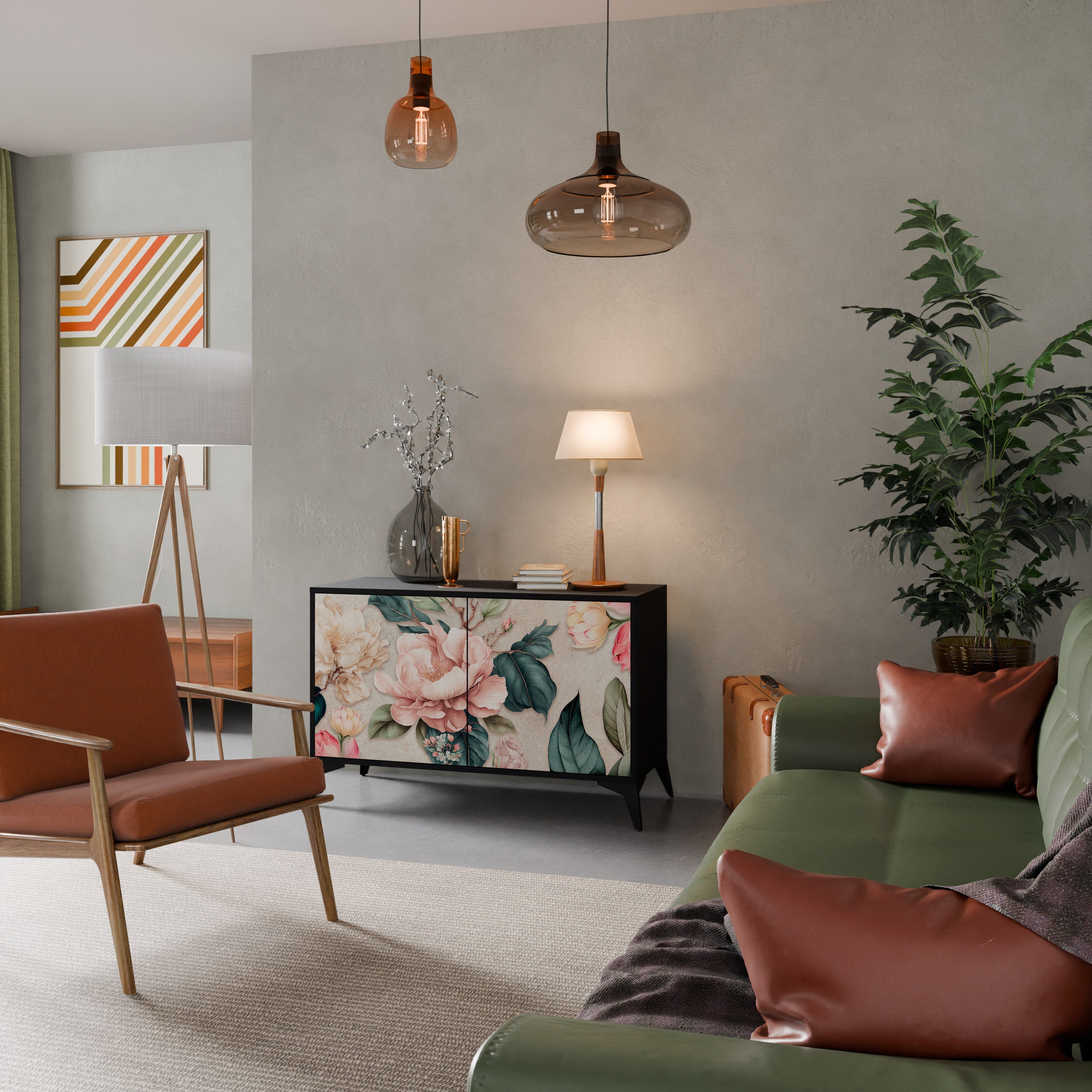 FLORAL GRACE 2-dörrars skänk i svart finish