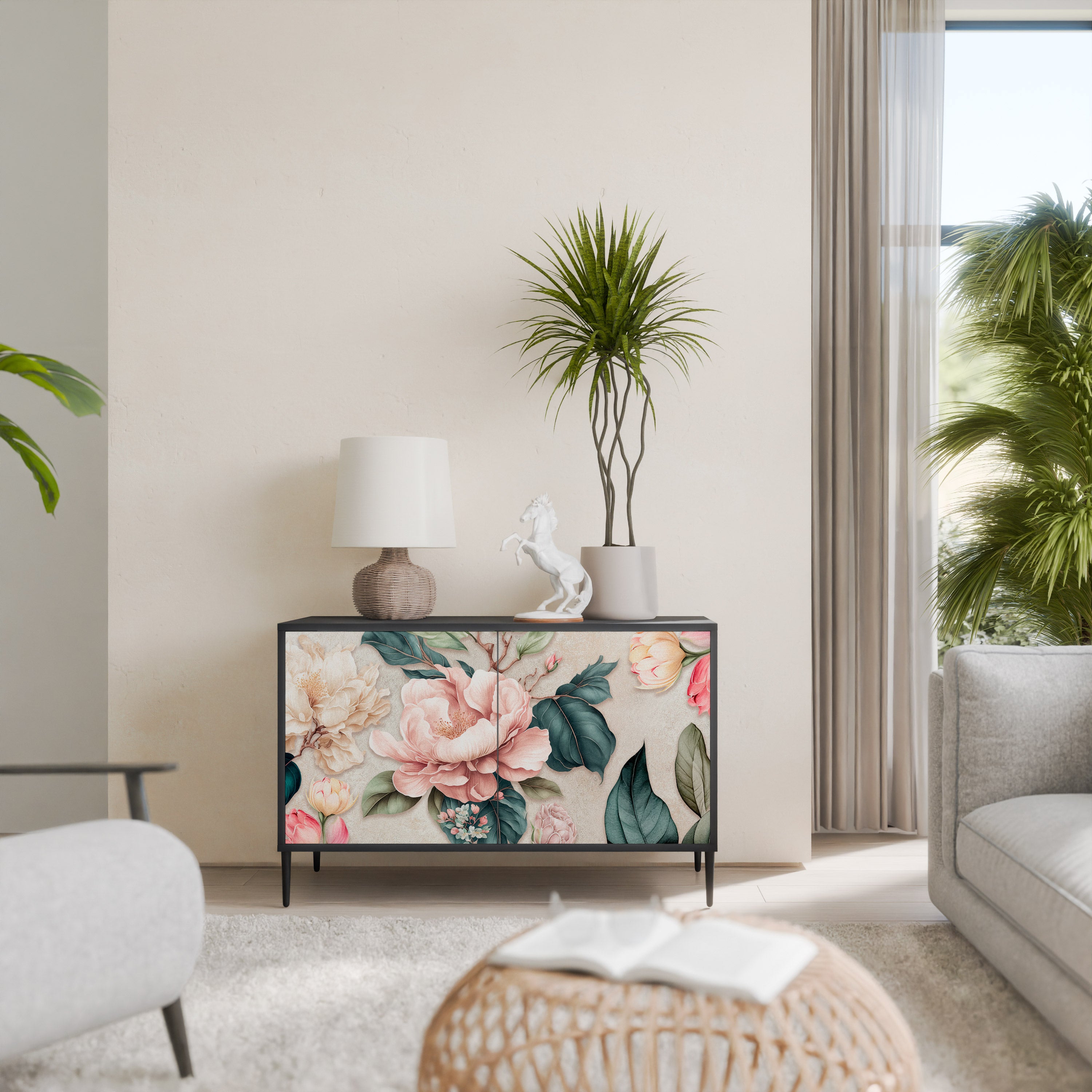 FLORAL GRACE 2-dörrars skänk i svart finish