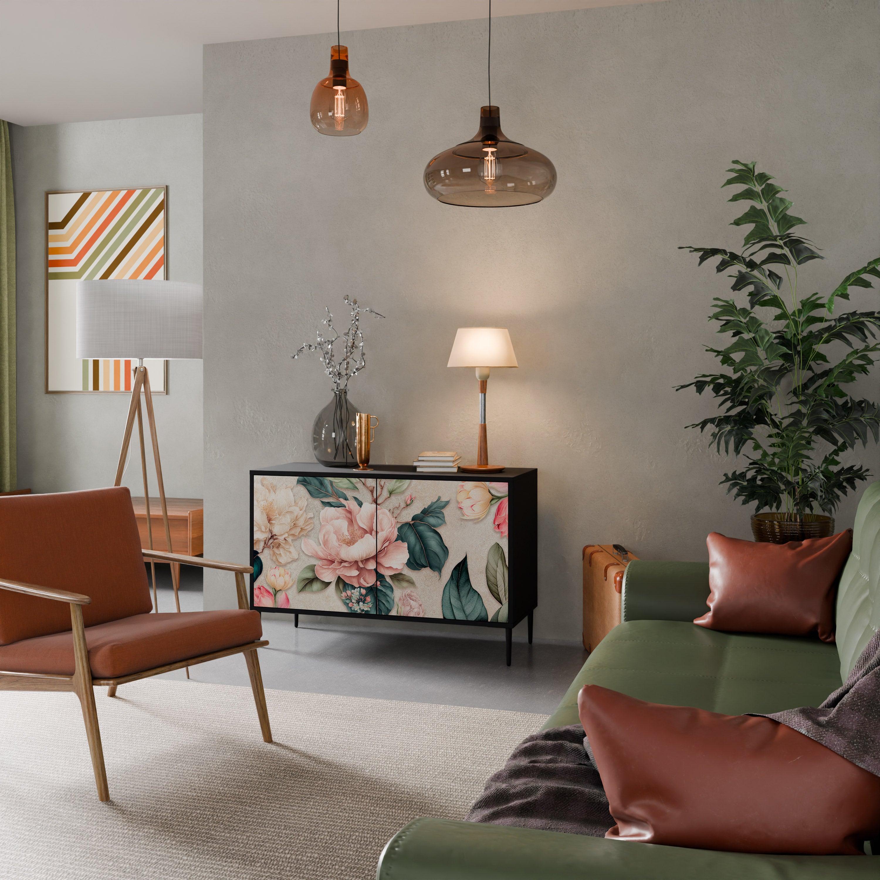 FLORAL GRACE 2-dörrars skänk i svart finish