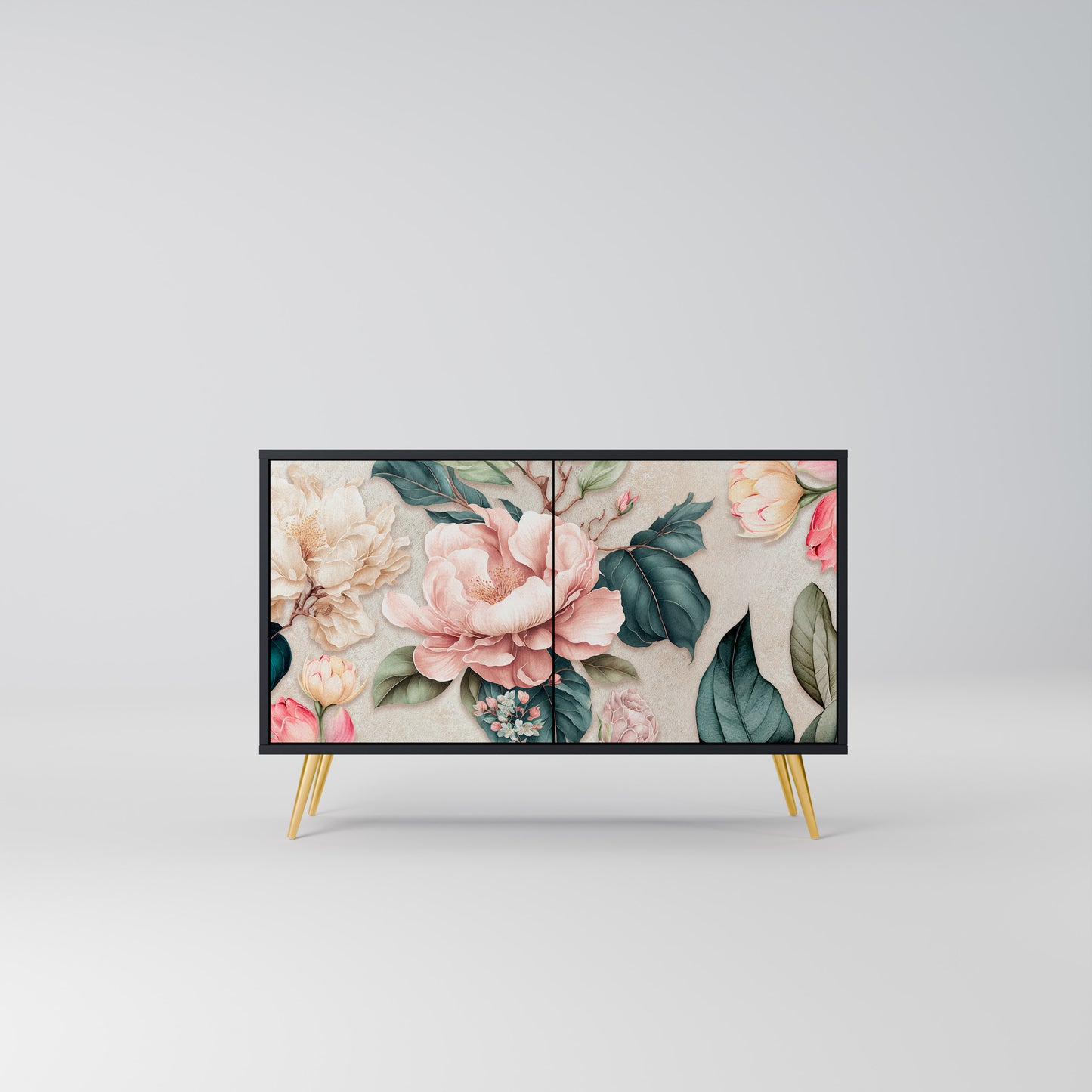 FLORAL GRACE 2-Door Sideboard in Black Finish