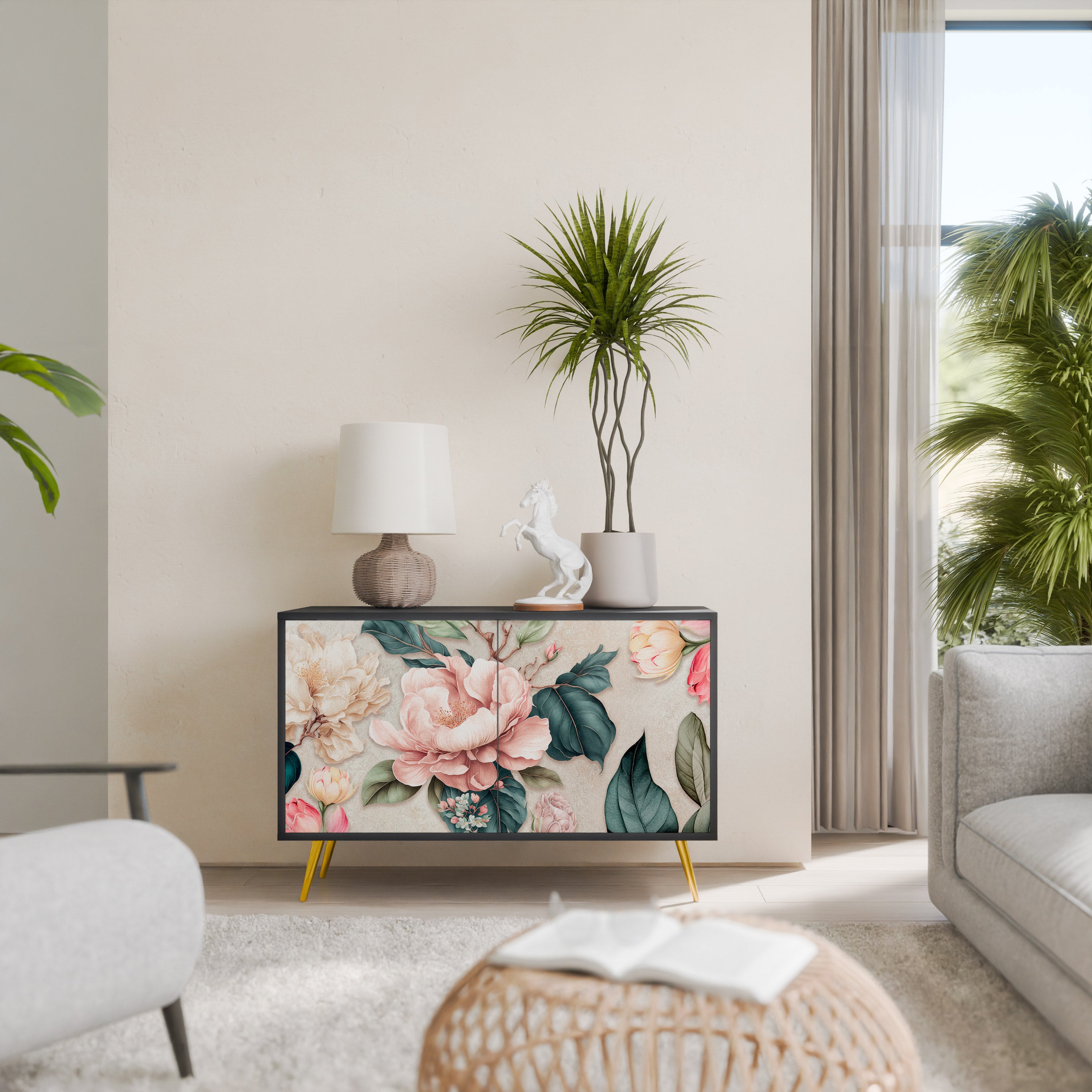 FLORAL GRACE 2-dörrars skänk i svart finish