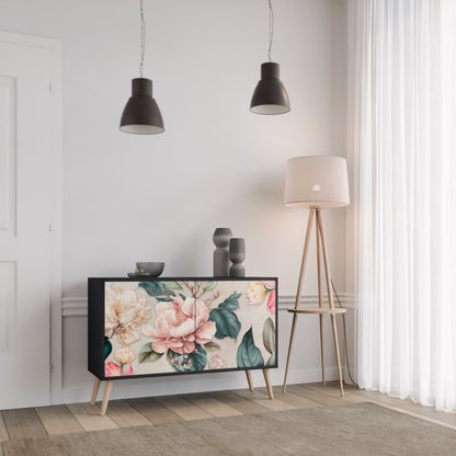 FLORAL GRACE 2-Door Sideboard in Black Finish