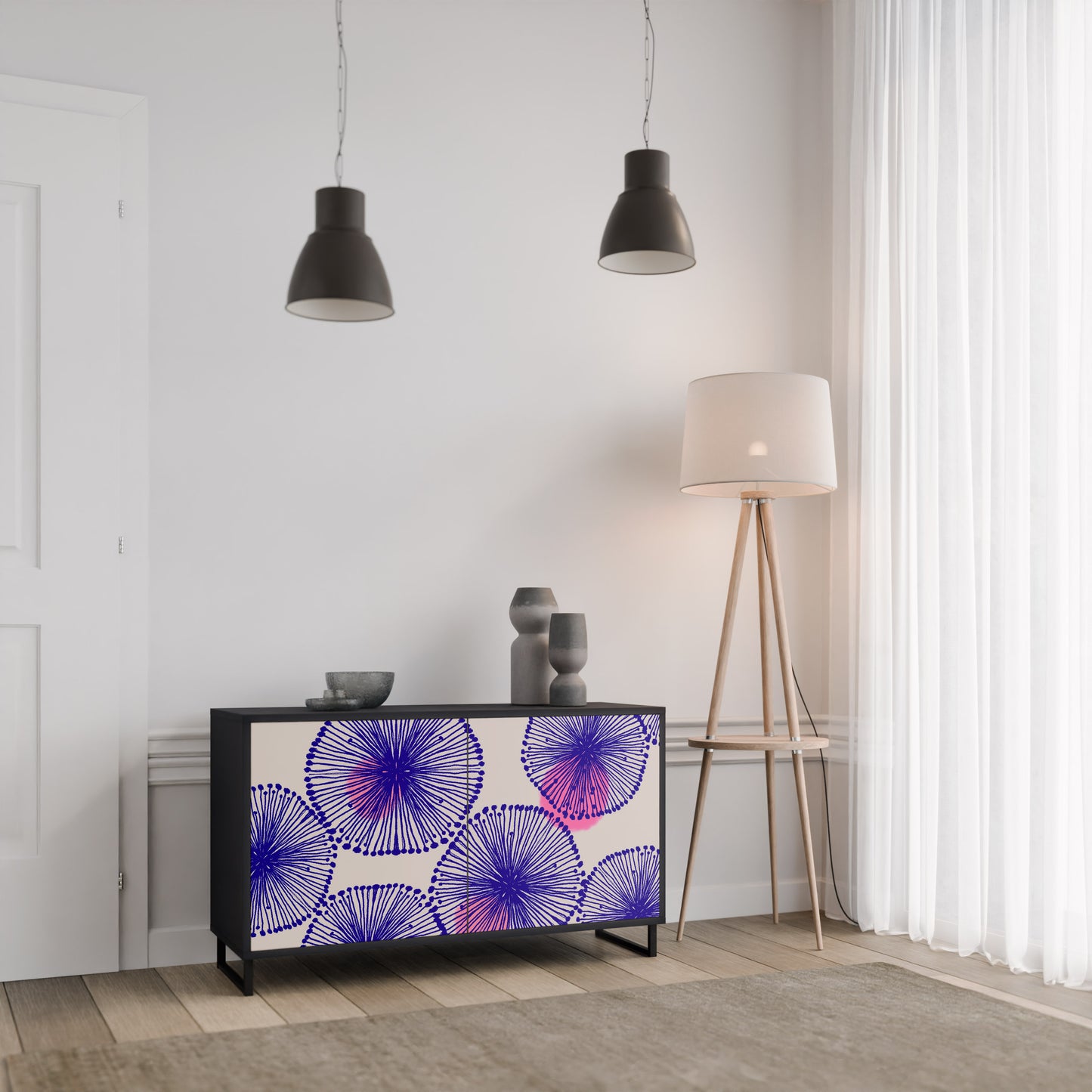 MAGIC NATURE 2-Door Sideboard in Black Finish