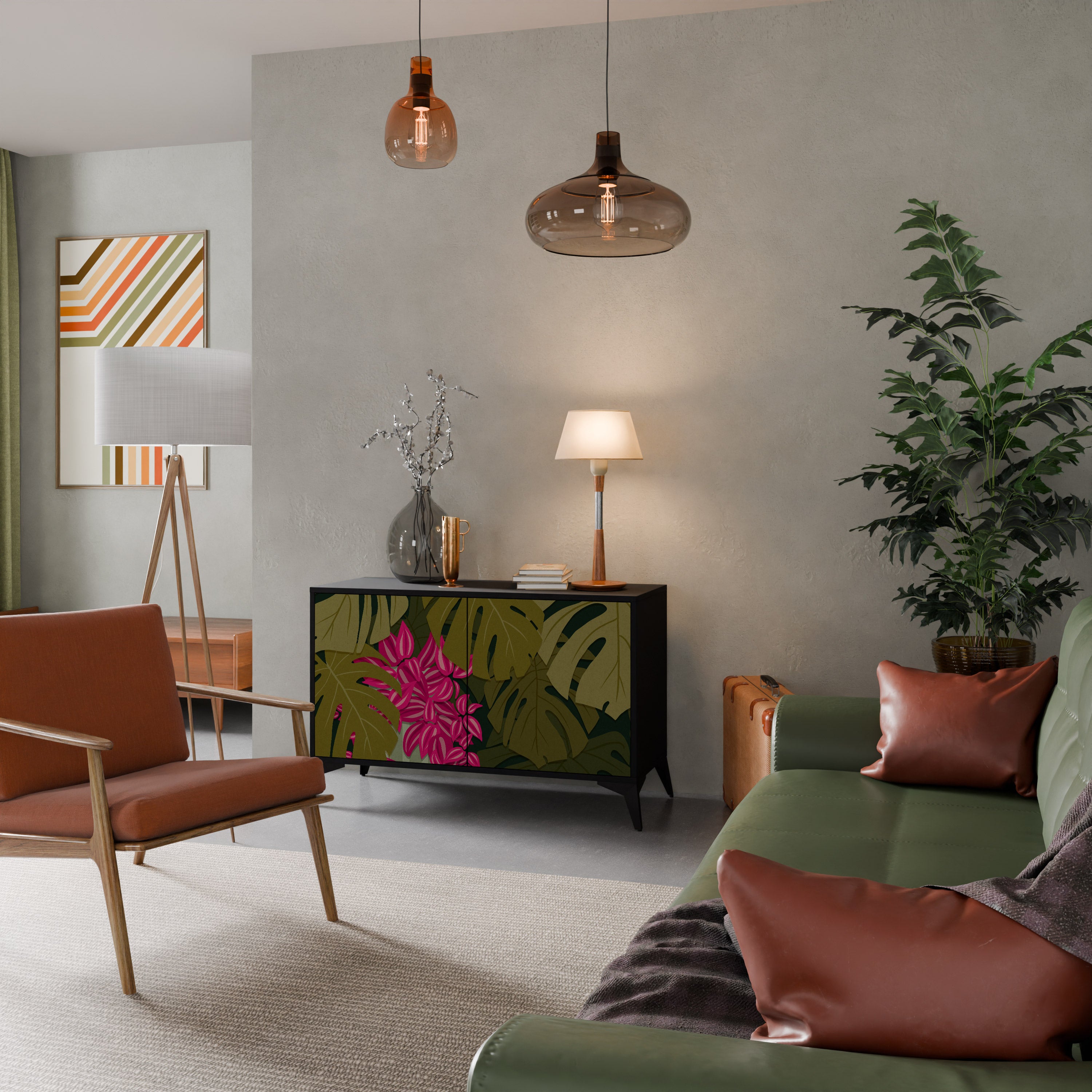 TROPICAL BEAUTY 2-dörrars skänk i svart finish