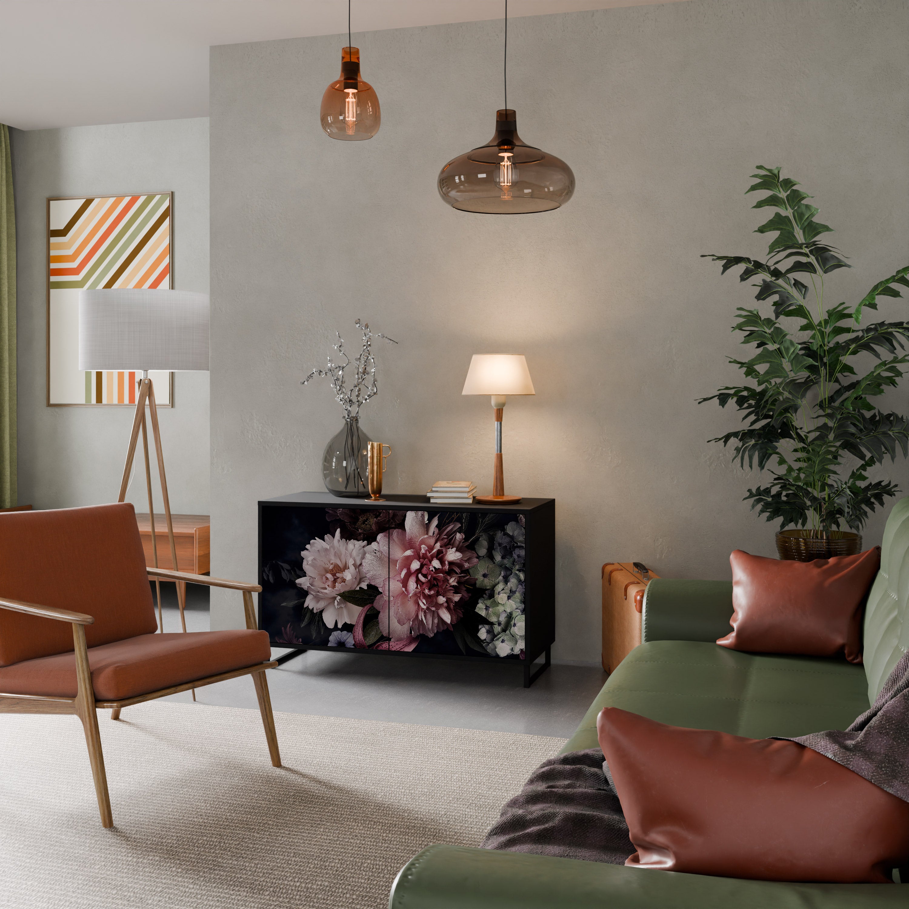 PURE BLOSSOM 2-dörrars skänk i svart finish