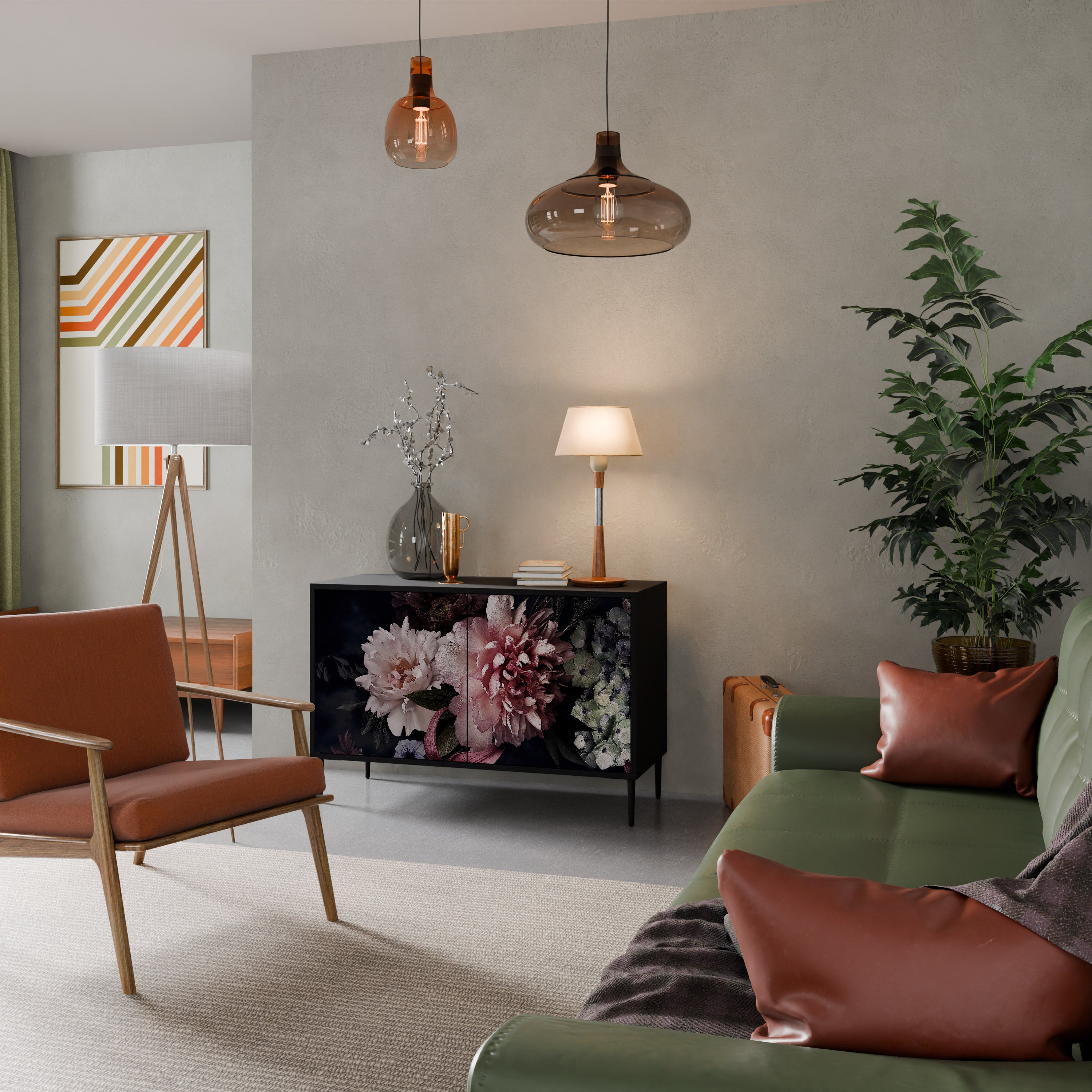 PURE BLOSSOM 2-dörrars skänk i svart finish