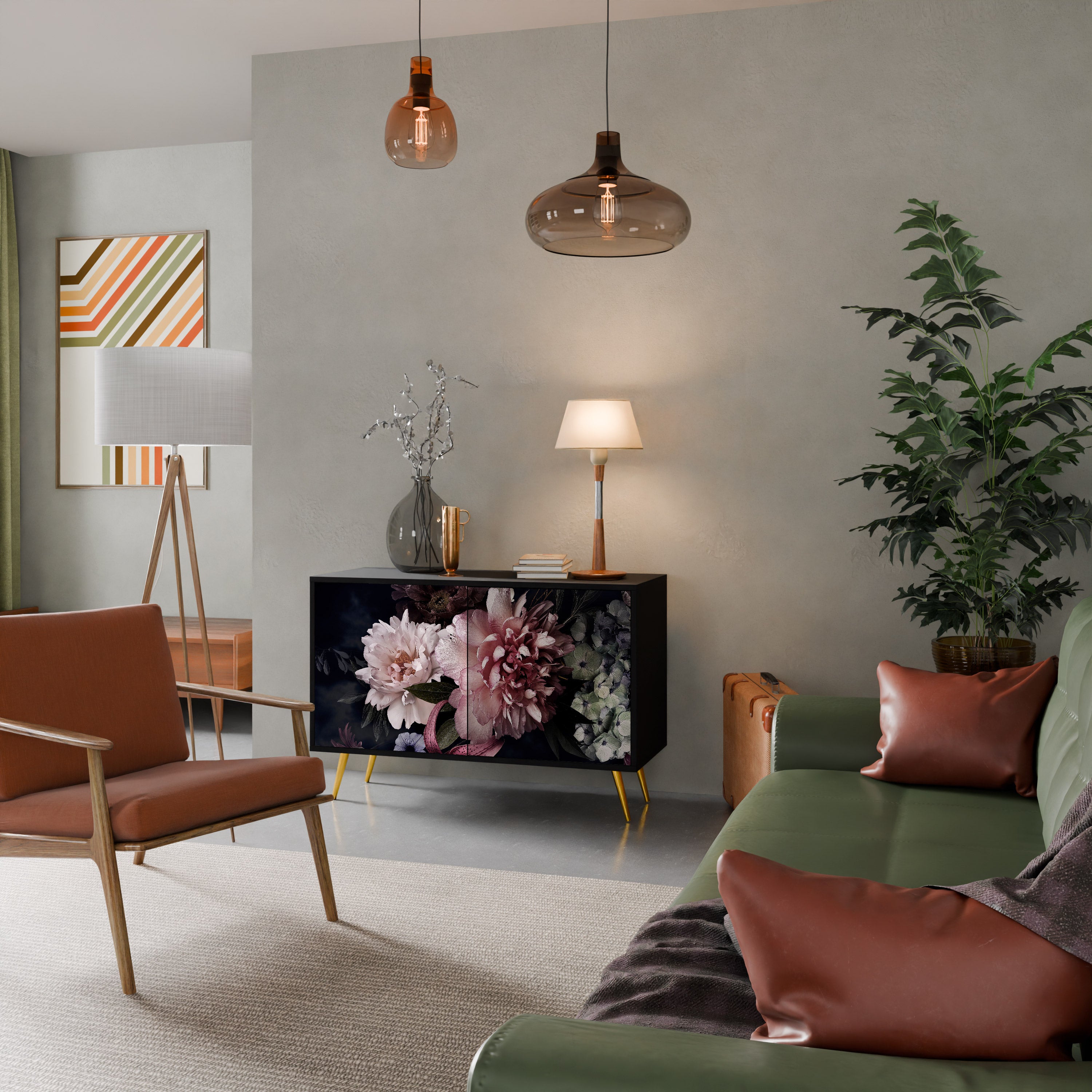 PURE BLOSSOM 2-dörrars skänk i svart finish
