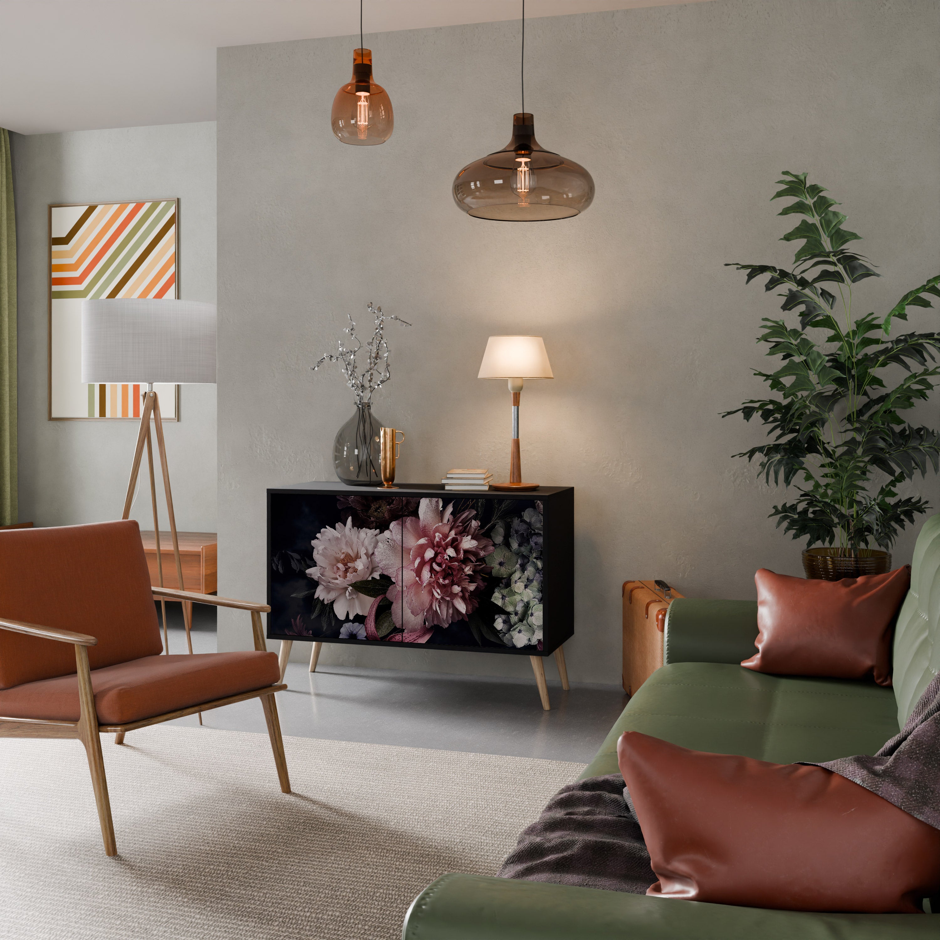 PURE BLOSSOM 2-dörrars skänk i svart finish