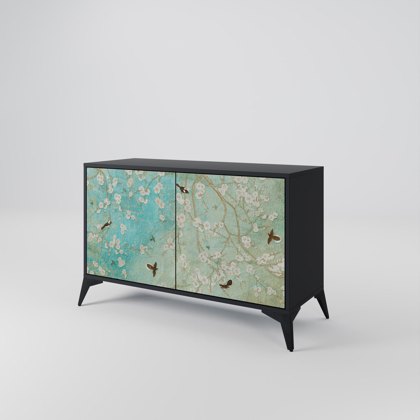 BLOOMING CHARM 2-Door Sideboard in Black Finish