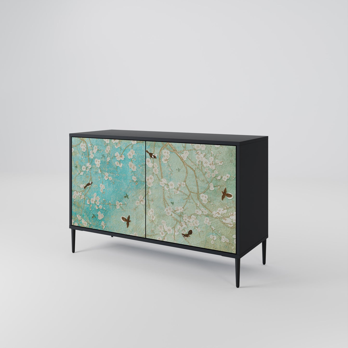 BLOOMING CHARM 2-Door Sideboard in Black Finish