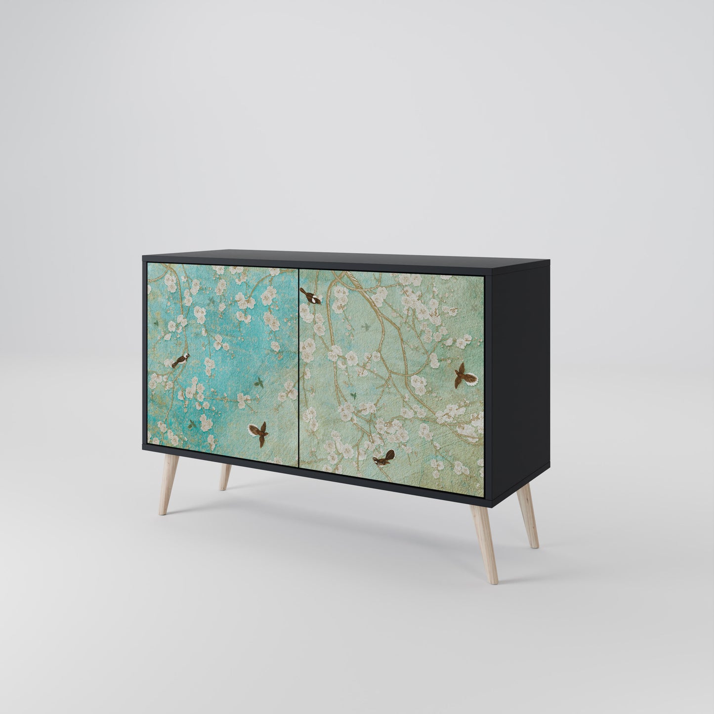 BLOOMING CHARM 2-Door Sideboard in Black Finish
