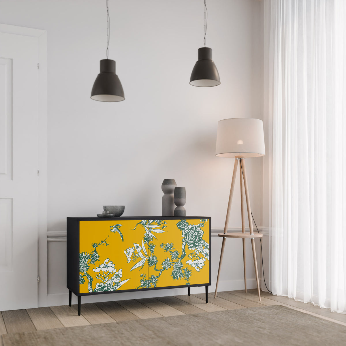 YELLOW CHINOISERIE Skänk med två dörrar