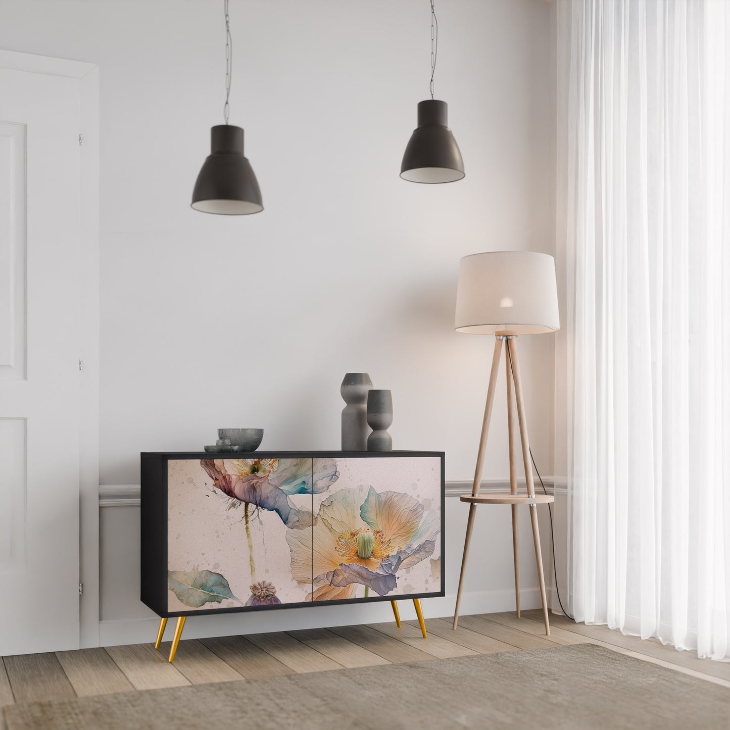 SOFTEN POPPY 2-dörrars skänk i svart finish