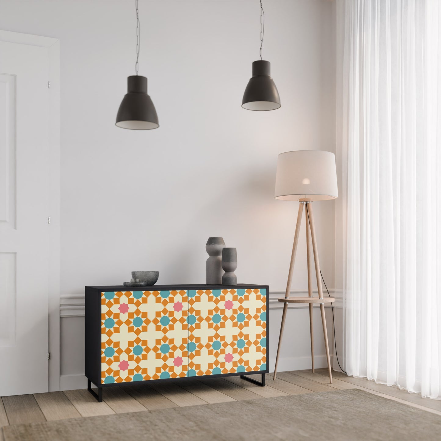 FLORAL DECOR 2-Door Sideboard in Black Finish