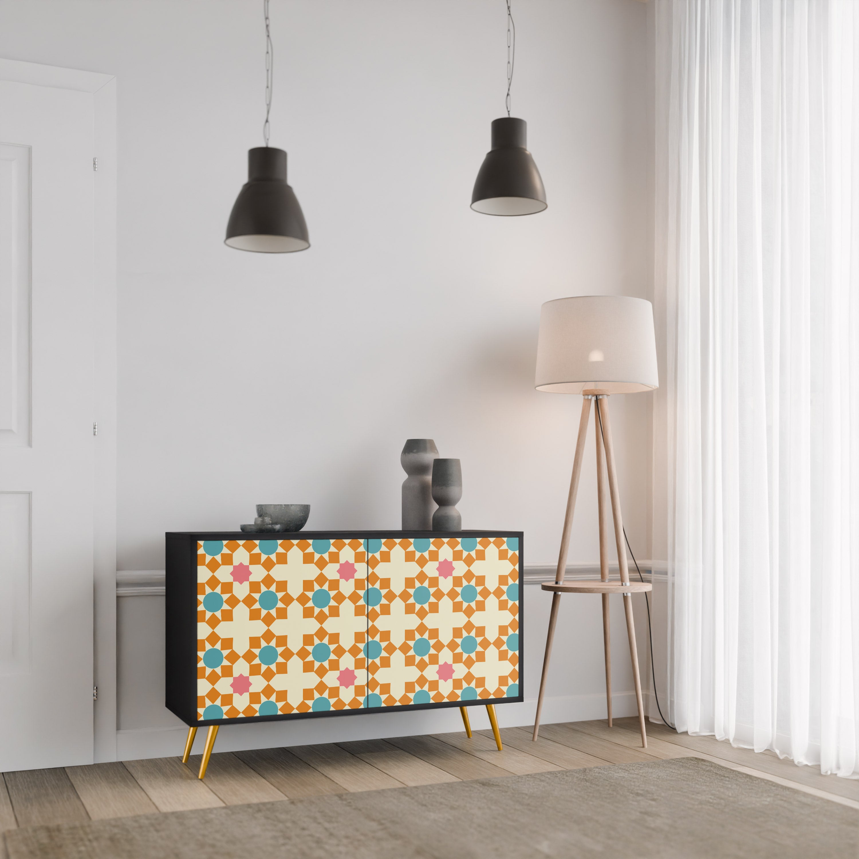 BLOMMAD DECOR 2-dörrars skänk i svart finish