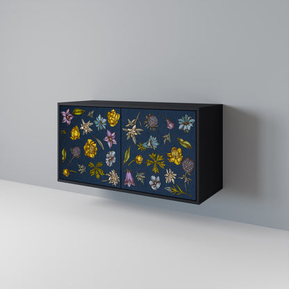 FLOWERS ON NAVY BLUE Skänk med två dörrar