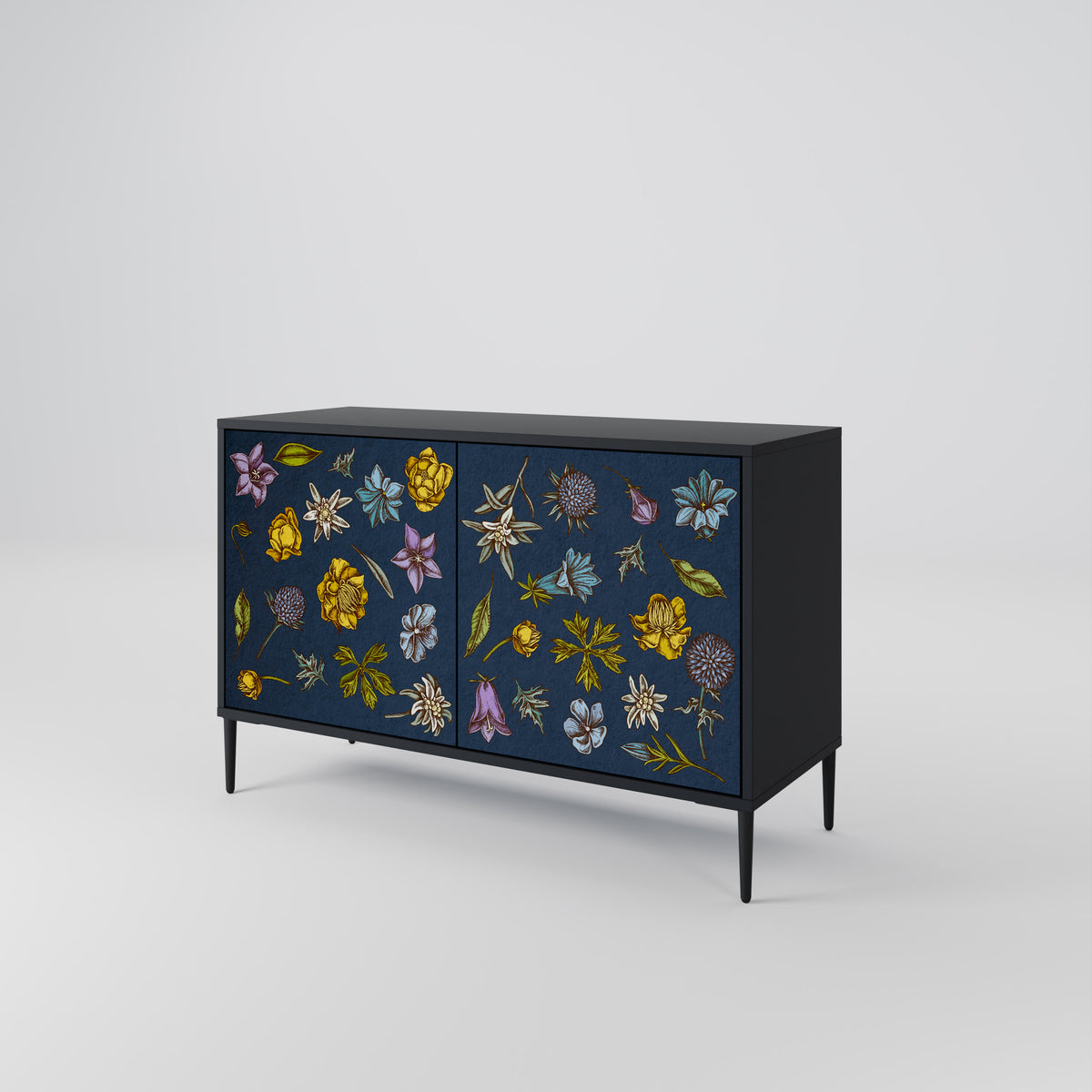 FLOWERS ON NAVY BLUE Skänk med två dörrar