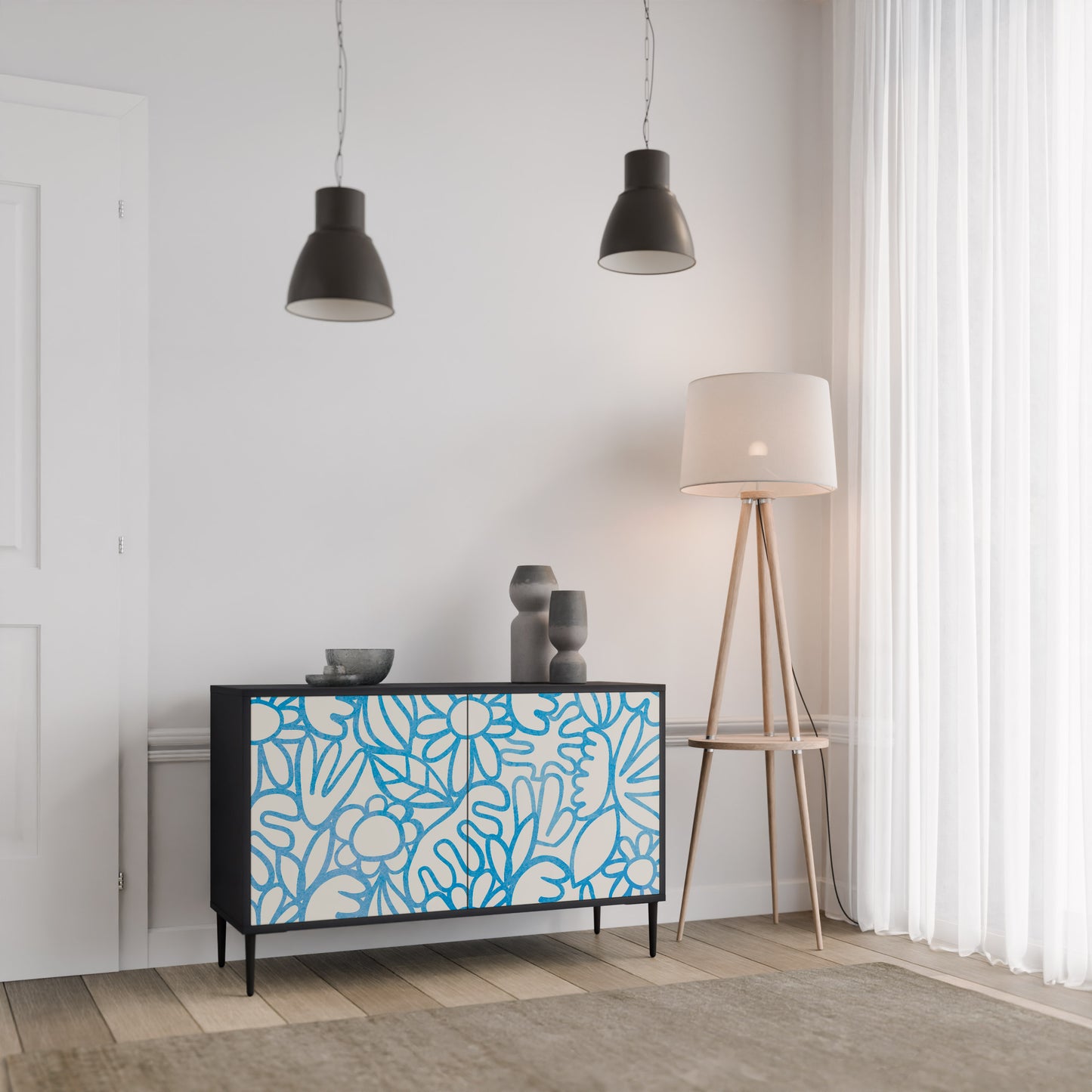 BLOOMY MORNING 2-Door Sideboard in Black Finish