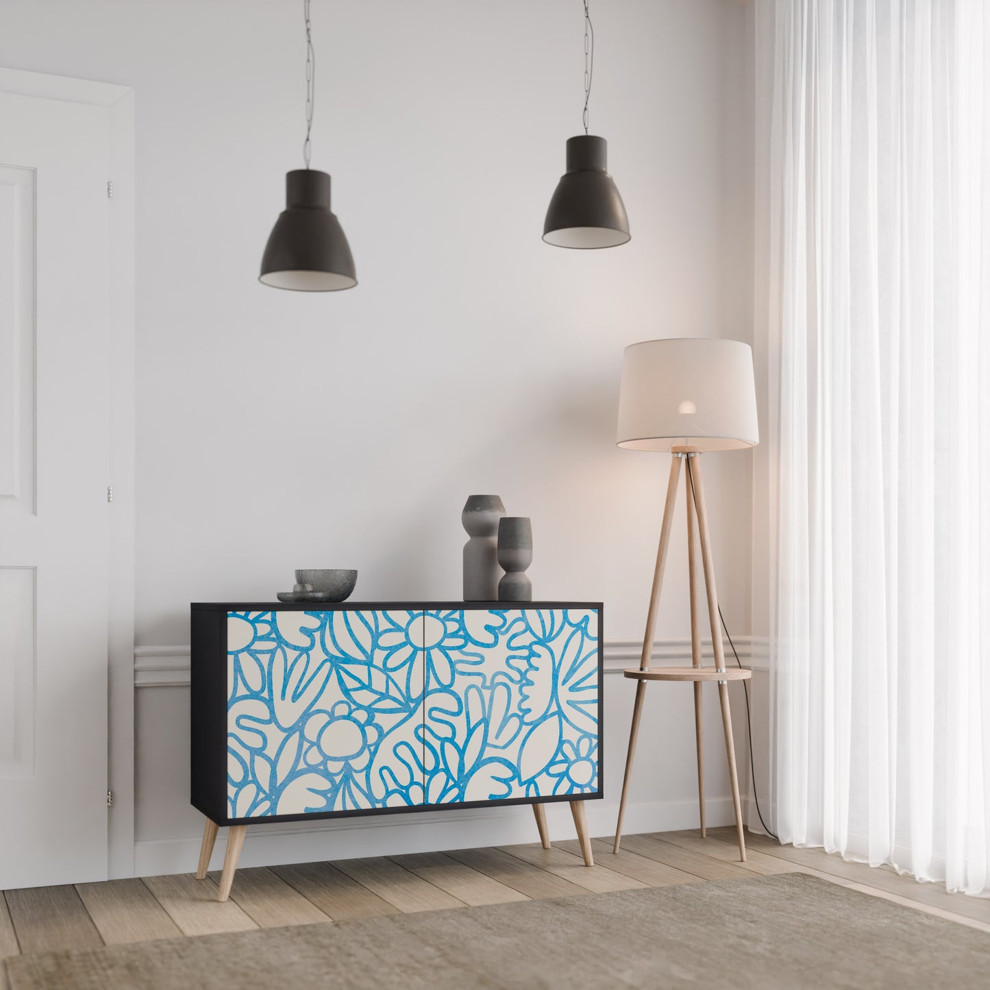 BLOOMY MORNING 2-Door Sideboard in Black Finish