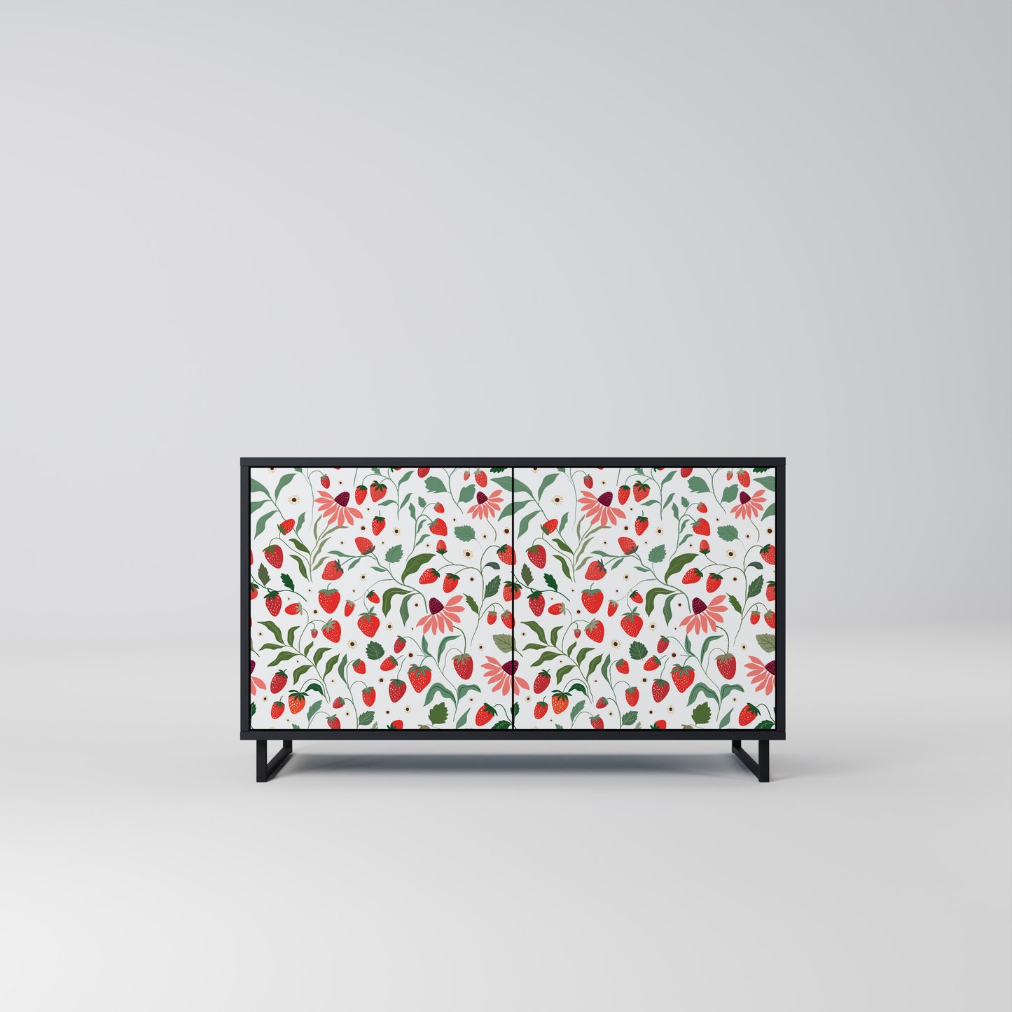 FLOWERS AND STRAWBERRIES 2-Door Sideboard in Black Finish
