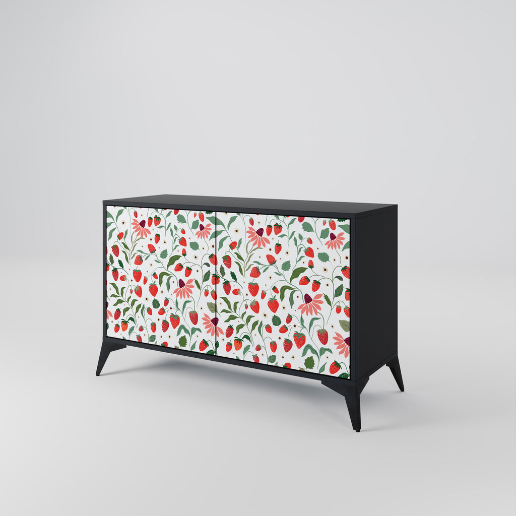 BLOMMOR OCH JORDGUBBAR 2-dörrars skänk i svart finish